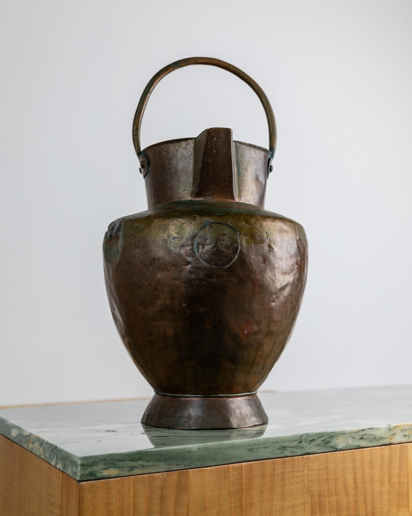 Vintage 19th Century Metal Jug, Copper and Brass with Handle, Rustic Farmhouse Vase Design, Italian Antique Decor, Elegant Gift Idea_Bottega Jacobs