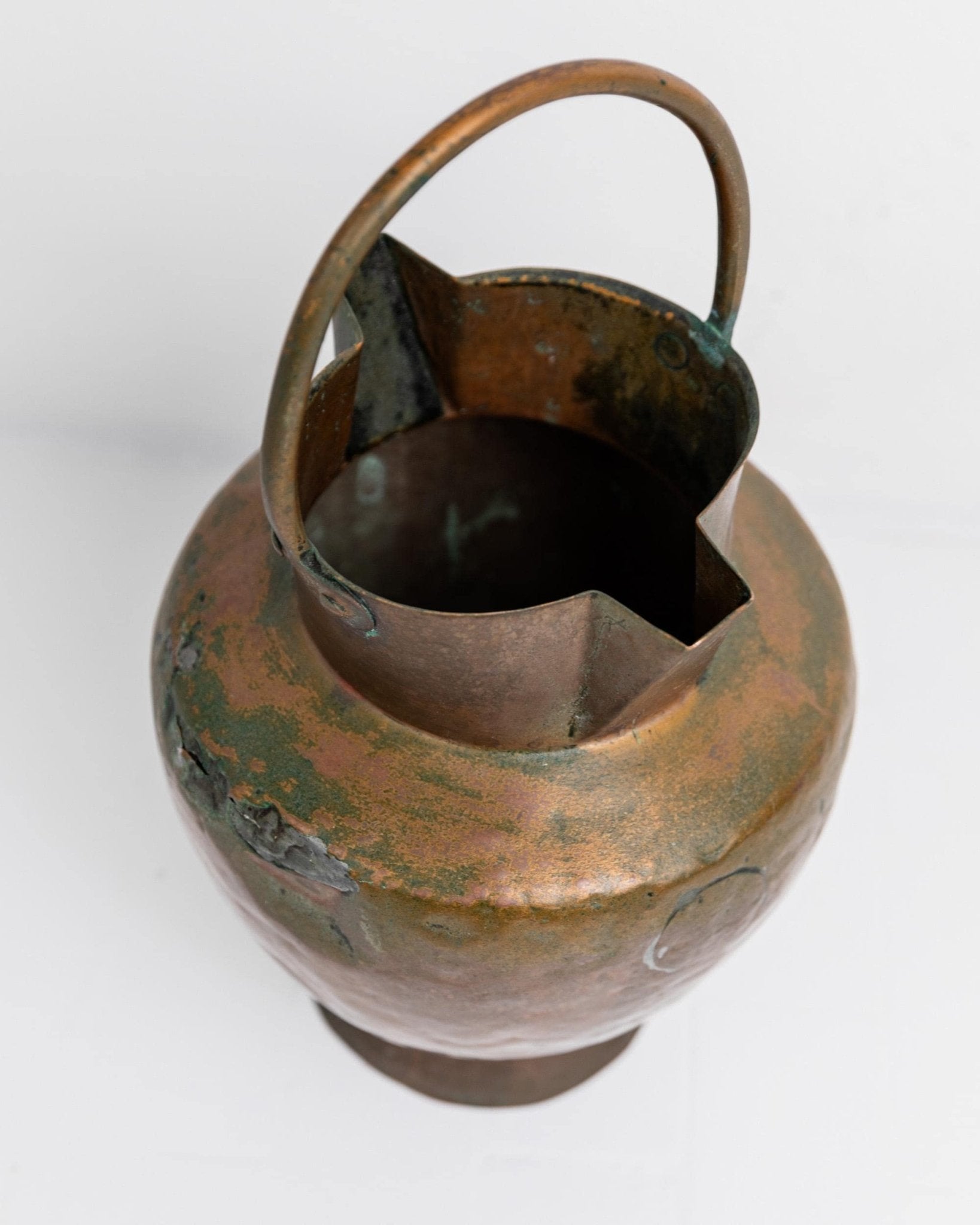 Vintage 19th Century Metal Jug, Copper and Brass with Handle, Rustic Farmhouse Vase Design, Italian Antique Decor, Elegant Gift Idea_Bottega Jacobs