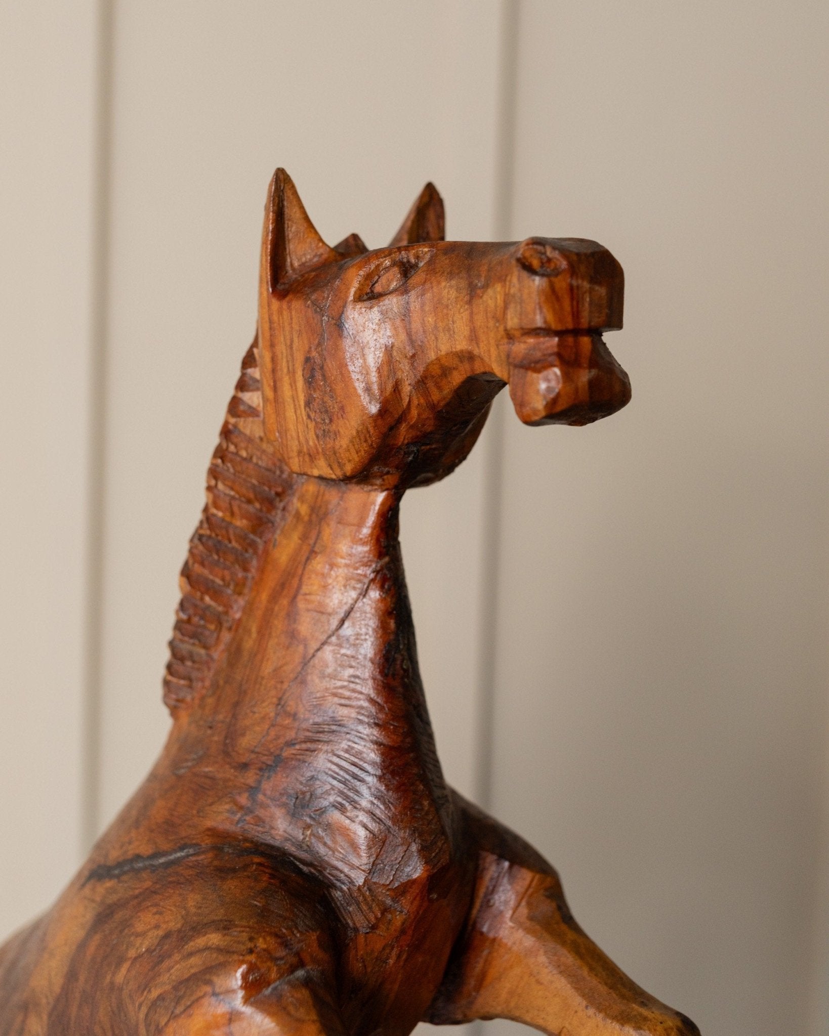 Vintage 60s wooden horse sculpture, XXL carved rearing stallion figurine, modern mid - century decoration, gift for him - Bottega Jacobs