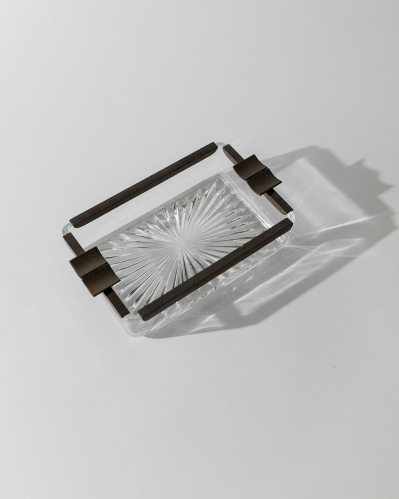 Vintage Art Deco Glass Ashtray - Crystal Glass and Metal - Timeless Design Italy 1930s - Glass Art, Elegant Gift Idea, Table Decoration_Bottega Jacobs