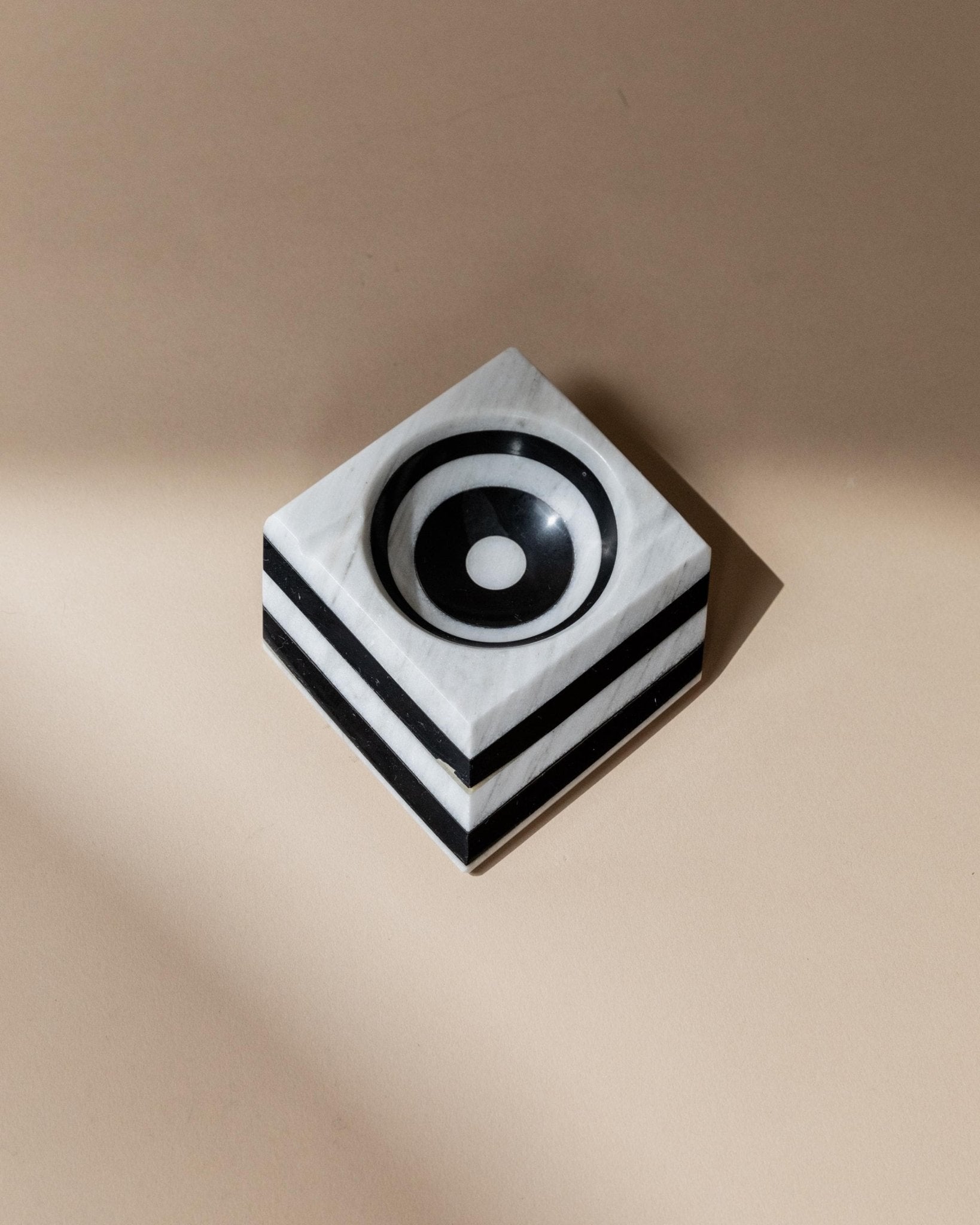 Vintage Ashtray Marble Stone - Black White Striped Optical Illusion - Art Deco Italy 1930s - Gift Idea Geometric, Elegant Table Decoration_Bottega Jacobs