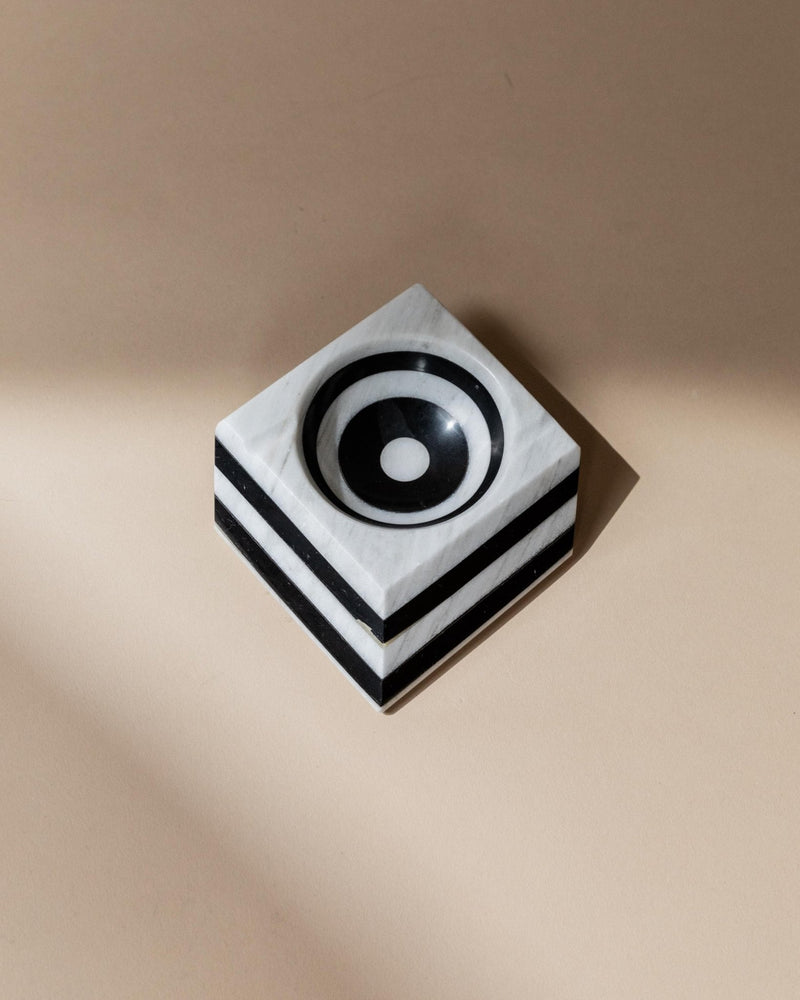 Vintage Ashtray Marble Stone - Black White Striped Optical Illusion - Art Deco Italy 1930s - Gift Idea Geometric, Elegant Table Decoration_Bottega Jacobs