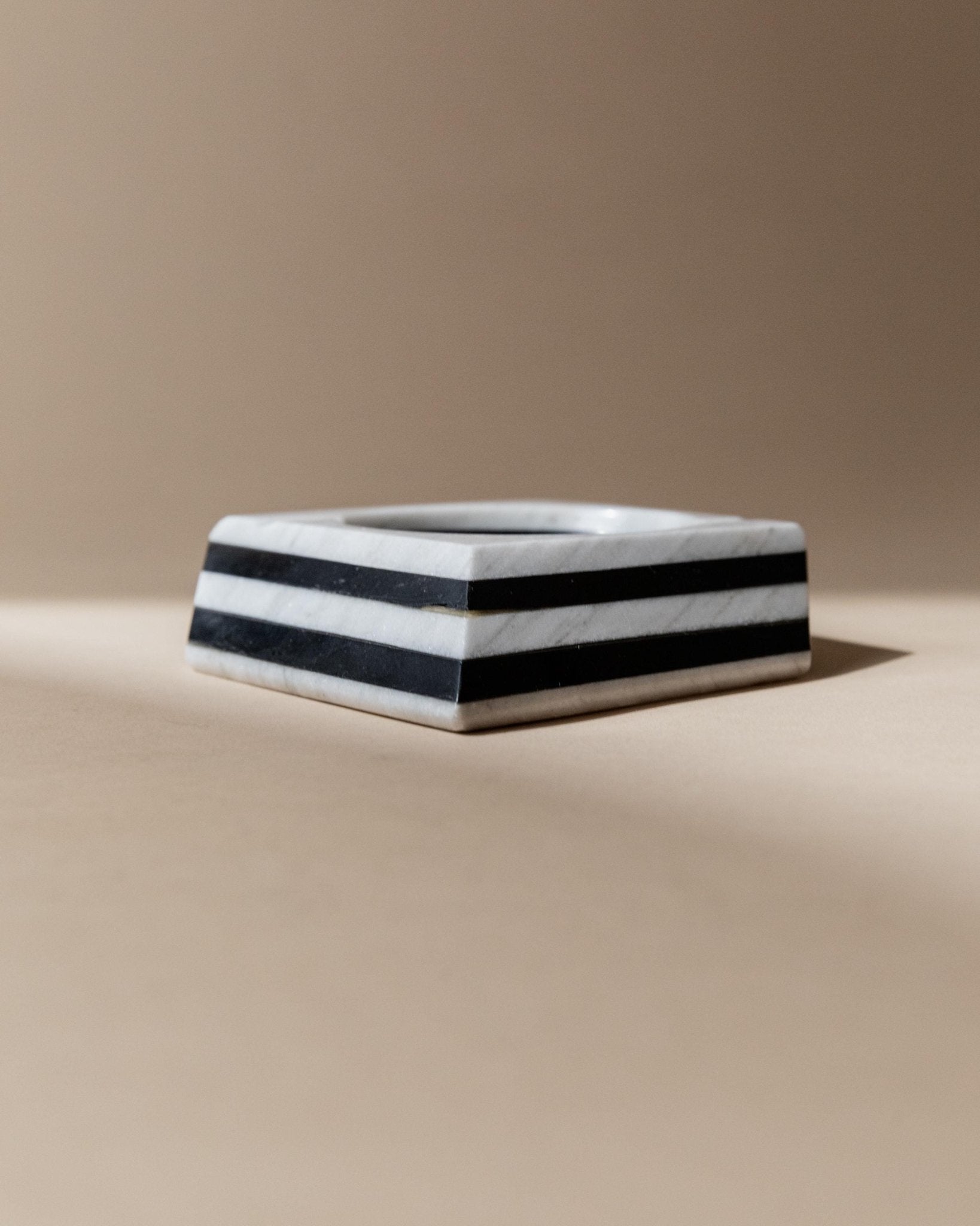 Vintage Ashtray Marble Stone - Black White Striped Optical Illusion - Art Deco Italy 1930s - Gift Idea Geometric, Elegant Table Decoration_Bottega Jacobs