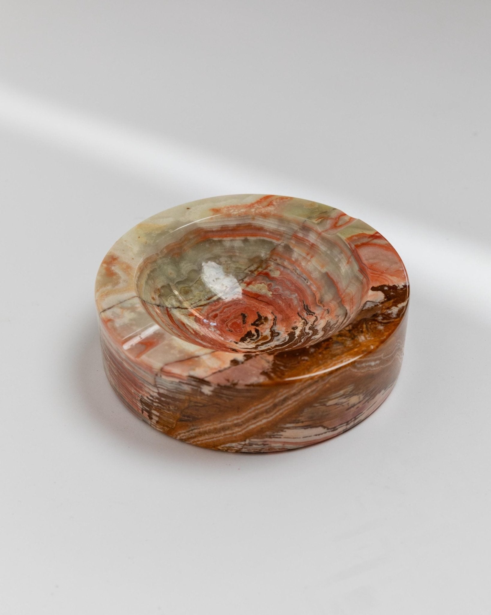 Vintage Ashtray Onyx Stone - solid, green beige brown marbled - design Italy 1970s - gift idea elegant, retro decoration table_Bottega Jacobs