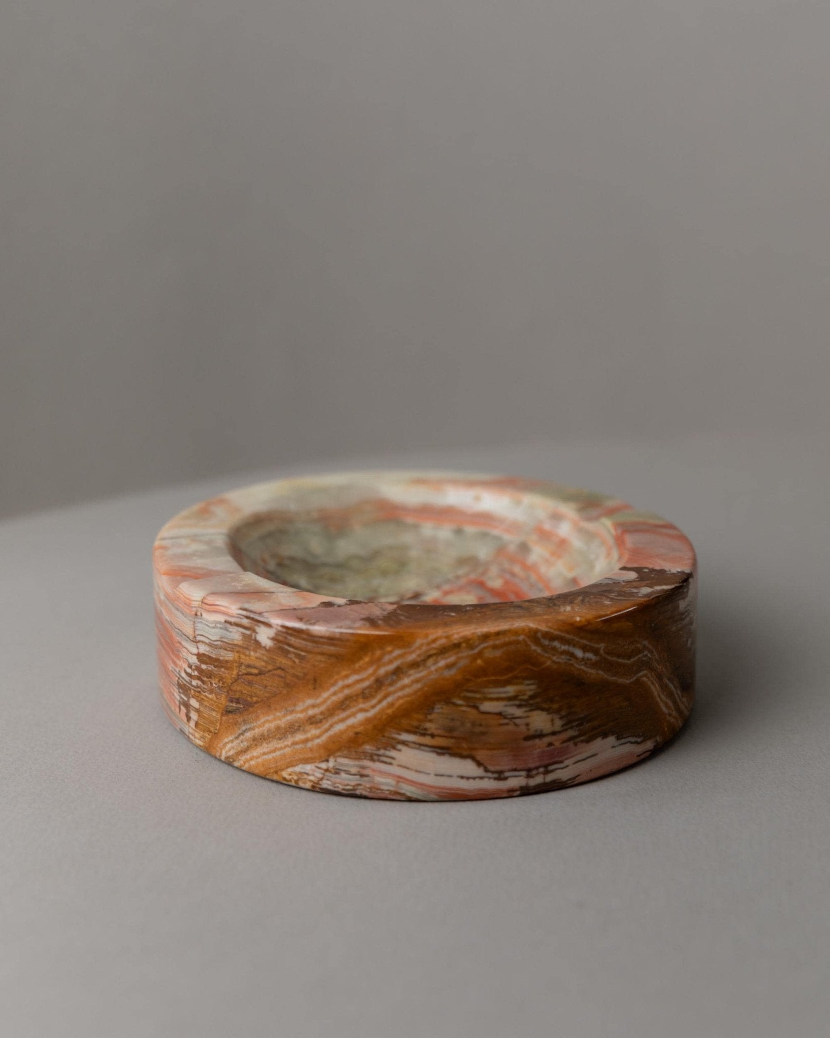 Vintage Ashtray Onyx Stone - solid, green beige brown marbled - design Italy 1970s - gift idea elegant, retro decoration table_Bottega Jacobs