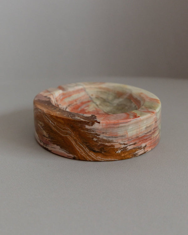 Vintage ashtray onyx stone - solid, green beige brown marbled - design Italy 1970s - gift idea elegant, retro decoration table - Bottega Jacobs
