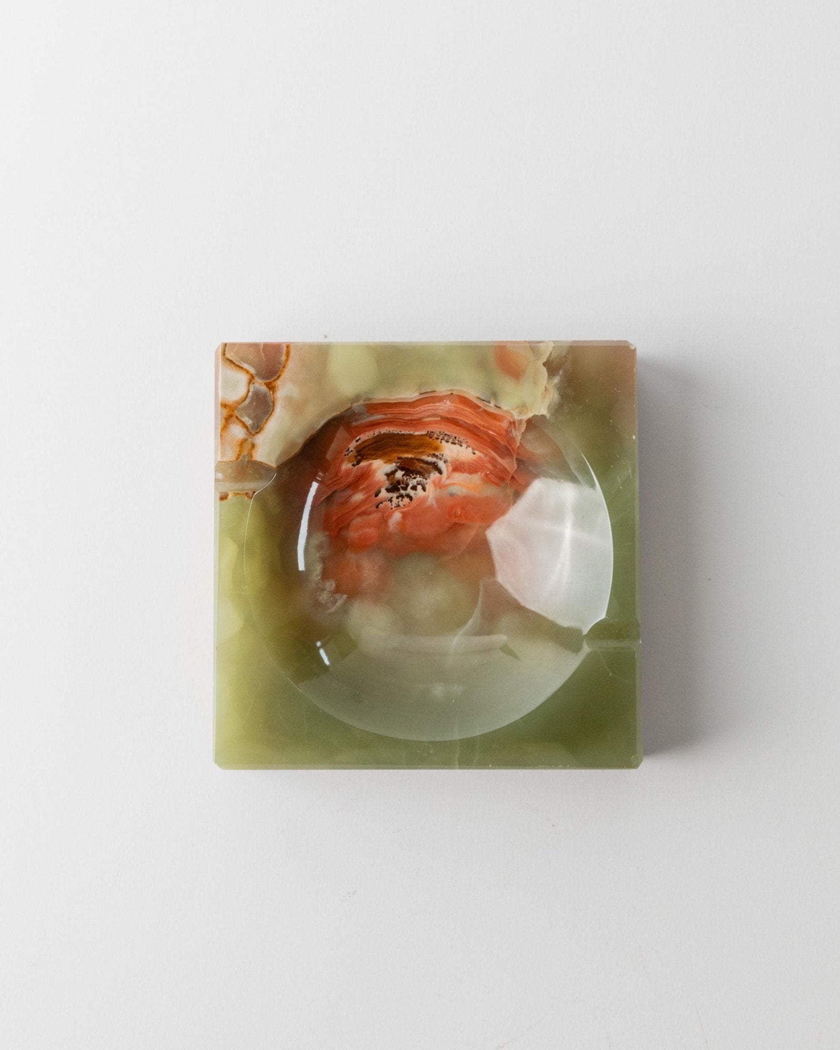 Vintage ashtray onyx stone squared - solid, green, beige, brown marbled - design Italy 1970s - gift idea elegant, retro decoration table_Bottega Jacobs