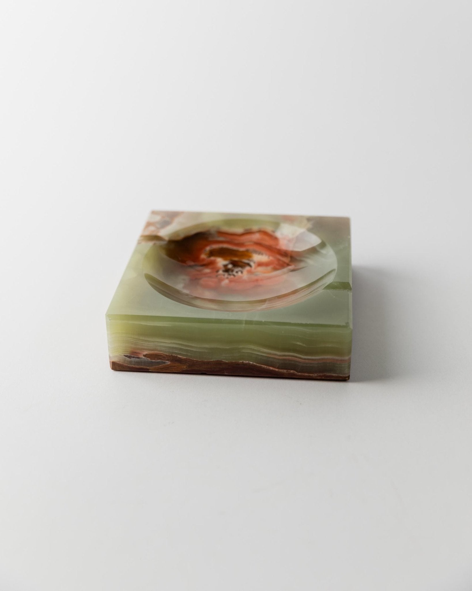 Vintage ashtray onyx stone squared - solid, green, beige, brown marbled - design Italy 1970s - gift idea elegant, retro decoration table_Bottega Jacobs