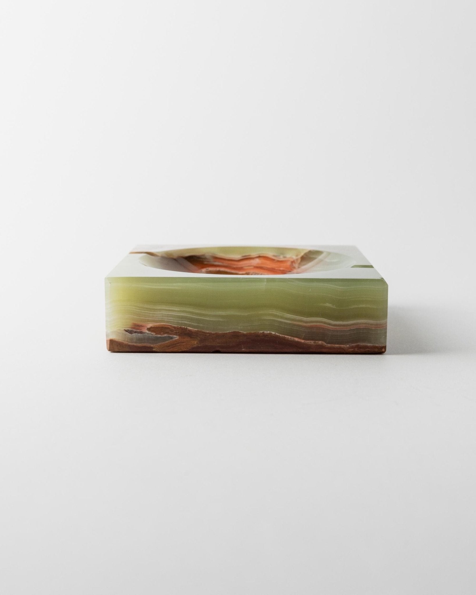 Vintage ashtray onyx stone squared - solid, green, beige, brown marbled - design Italy 1970s - gift idea elegant, retro decoration table_Bottega Jacobs