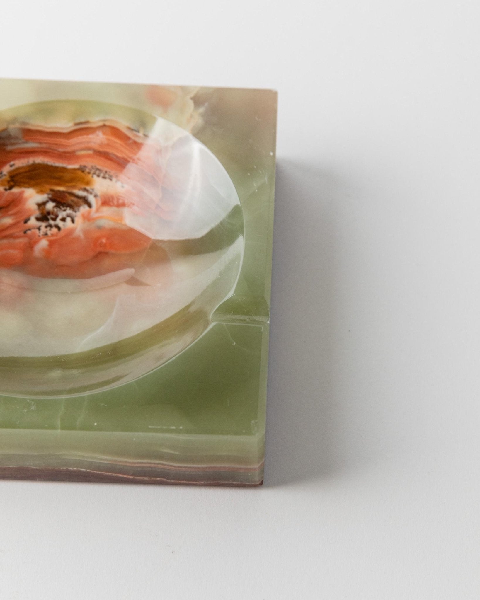 Vintage ashtray onyx stone squared - solid, green, beige, brown marbled - design Italy 1970s - gift idea elegant, retro decoration table_Bottega Jacobs