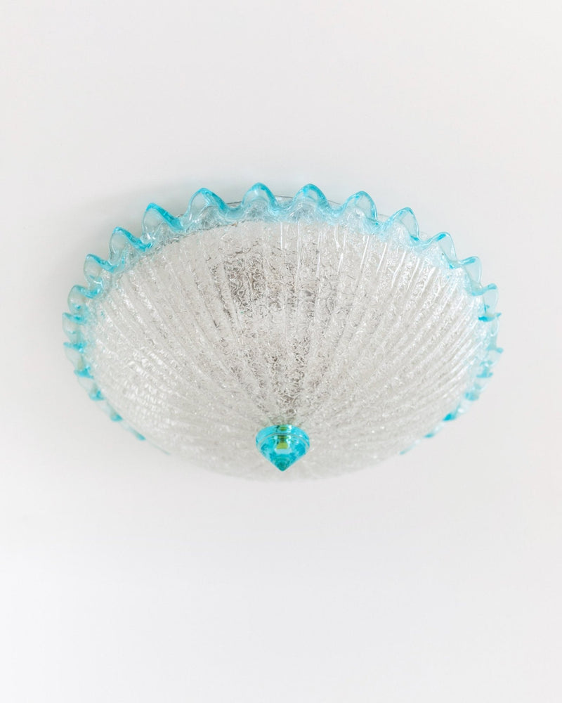 Vintage Barovier e Toso ceiling lamp - light blue, transparent glass with structure - Hollywood Regency - Mid Century Italy 60s - Lighting - Bottega Jacobs