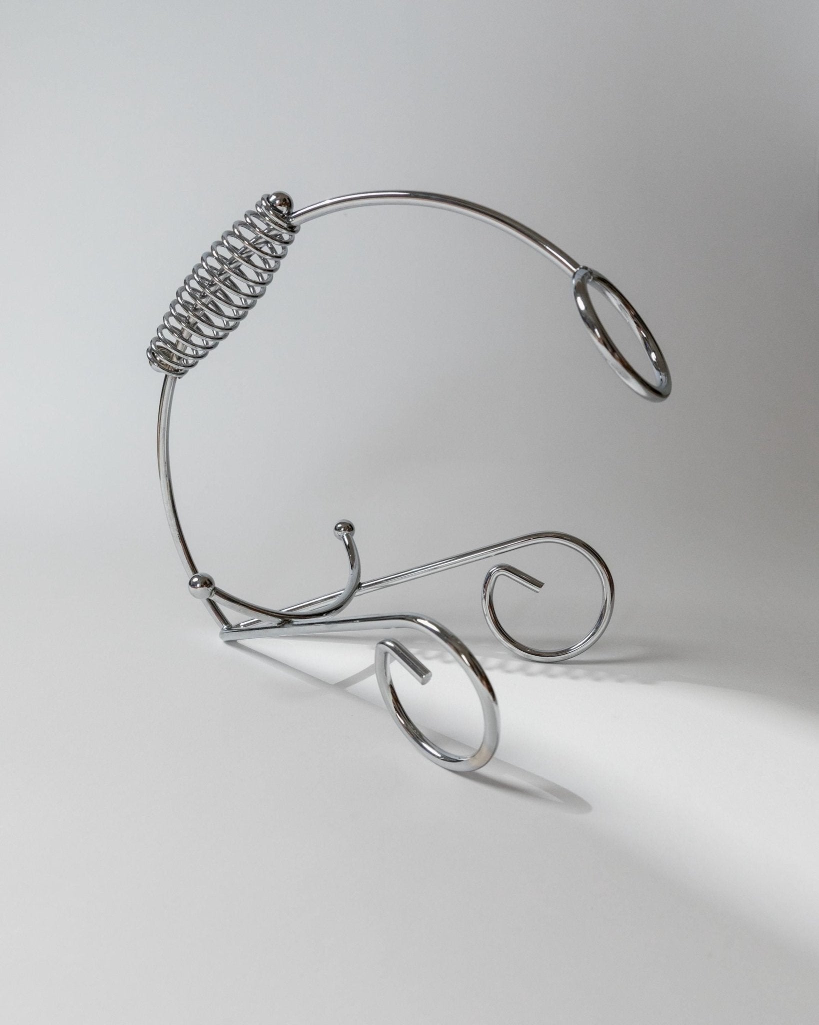 Vintage Bottle Holder - Chrome Metal with Spiral Handle - Wine Accessory Space Age Design Italy 1980s - Gift Idea Elegant Table Decoration_Bottega Jacobs