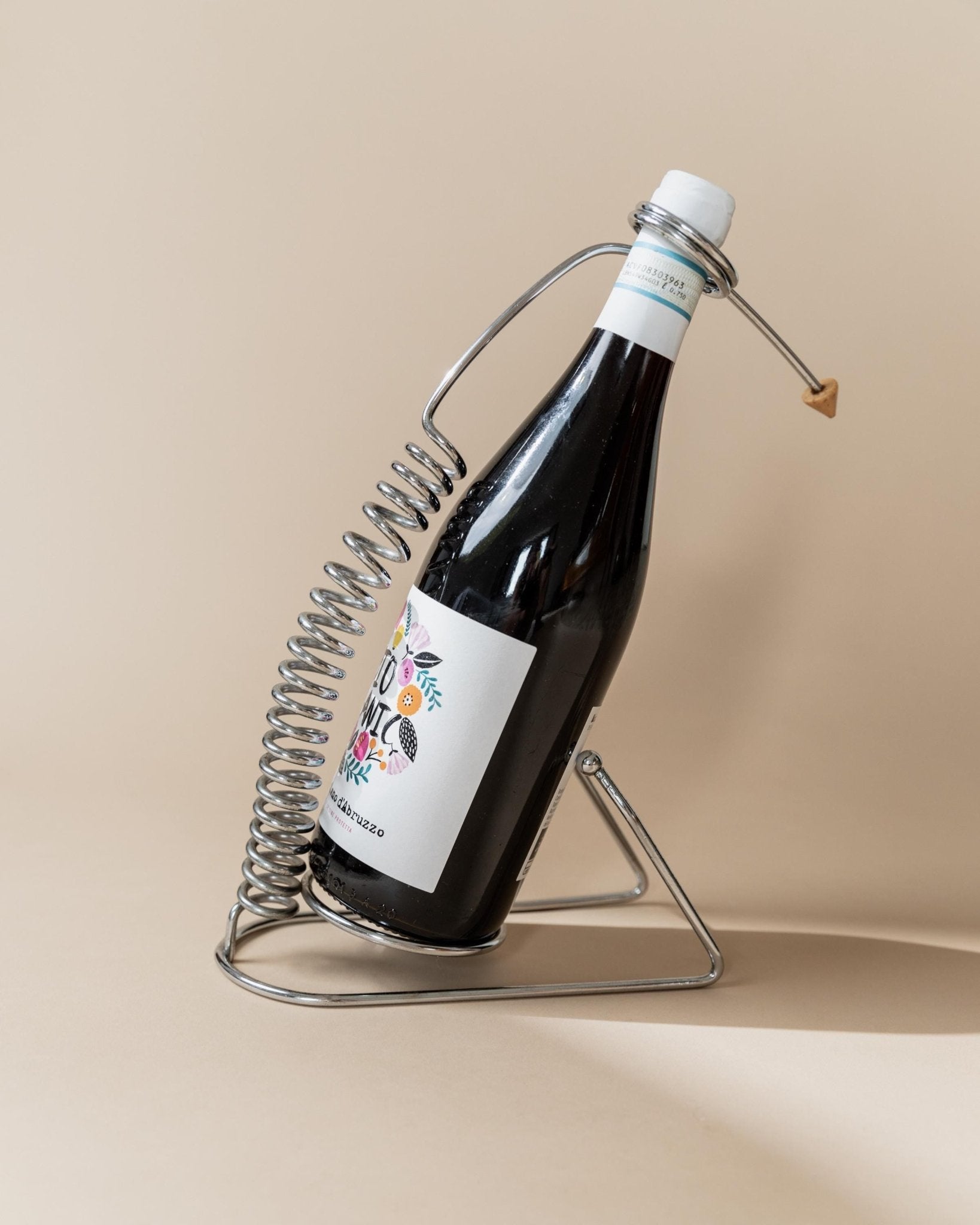 Vintage bottle holder stainless steel spiral - wine storage - space age design Italy 1980s - elegant table decoration, gift idea_Bottega Jacobs