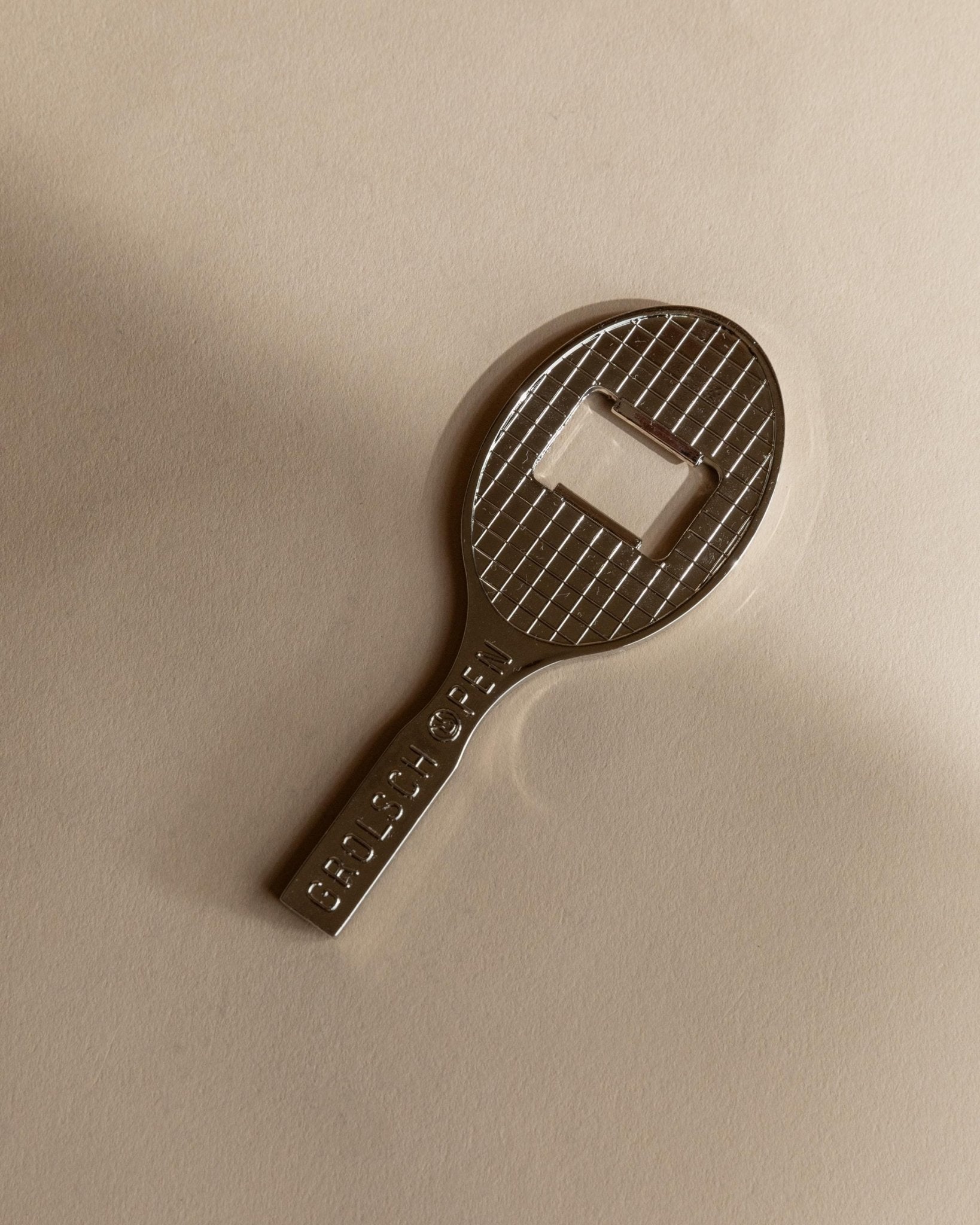 Vintage Bottle Opener Silver Plated - Tennis Racket Shape - Mid Century Design for Grolsch 1980s - Gift Idea Elegant, Retro Bar Decoration_Bottega Jacobs