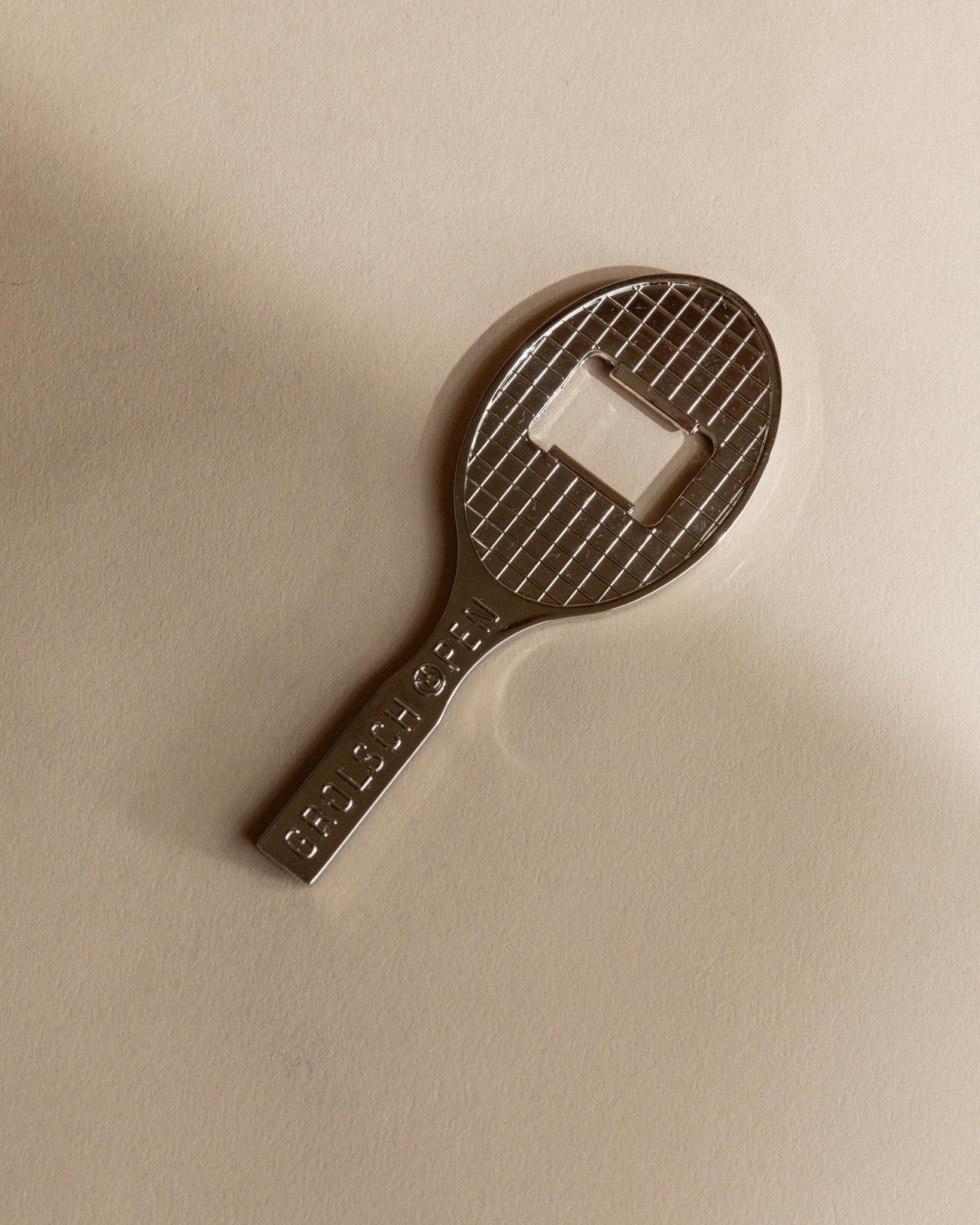 Vintage Bottle Opener Silver Plated - Tennis Racket Shape - Mid Century Design for Grolsch 1980s - Gift Idea Elegant, Retro Bar Decoration_Bottega Jacobs