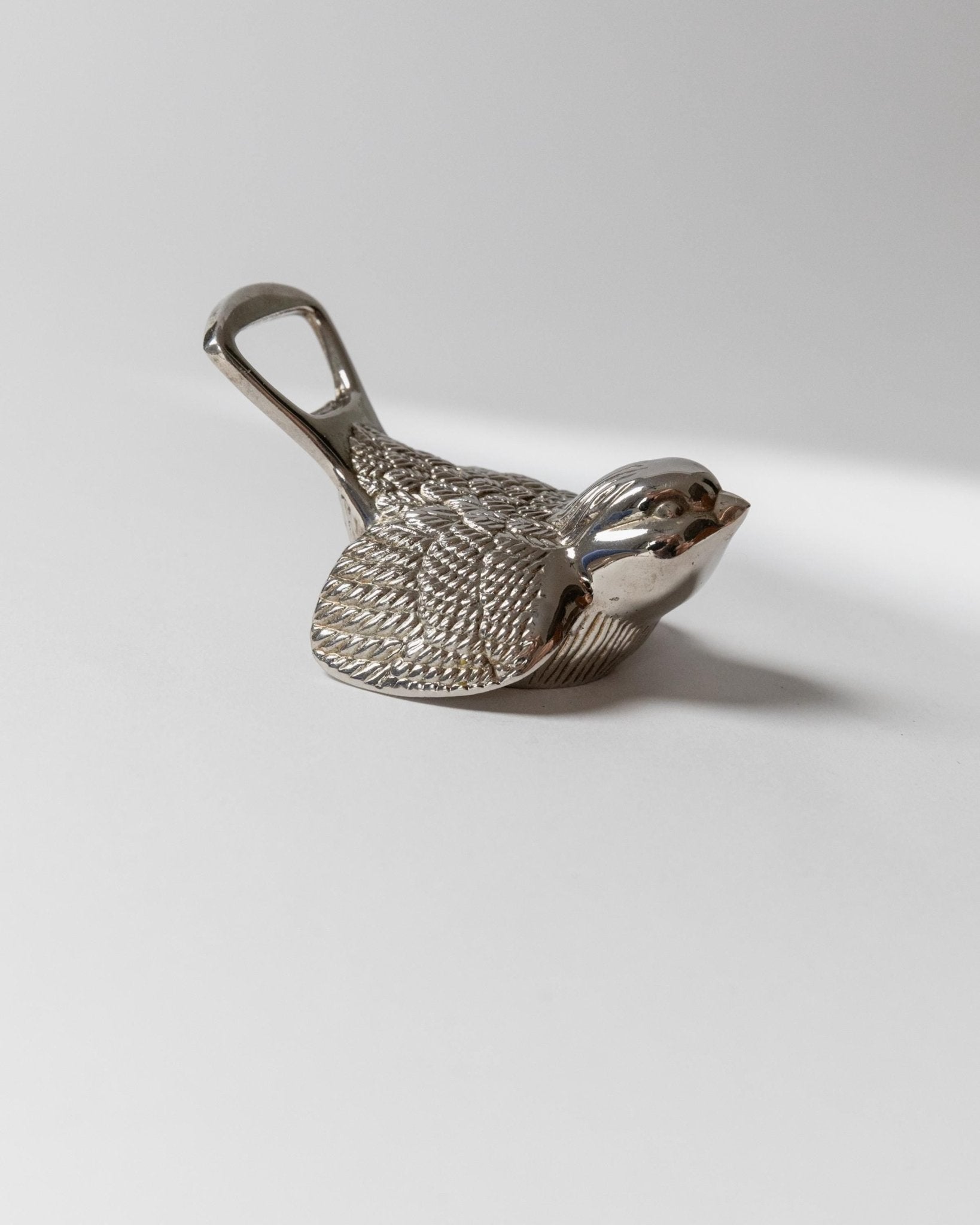 Vintage Bottle Opener Silver Plated with Bird Sparrow Shape - Mid Century Design Italy 1960s - Gift Idea Elegant, Retro Bar Decoration_Bottega Jacobs