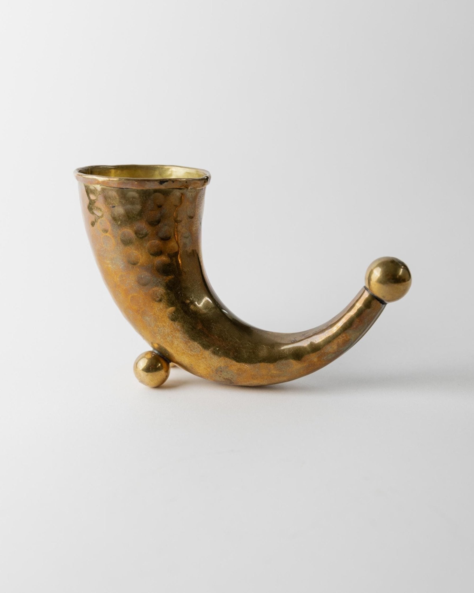 Vintage Brass Horn - Drinking Vessel or Vase, Hand - Carved Brass - Denmark 1930s - Very Decorative, Table Decor, Gift Idea_Bottega Jacobs