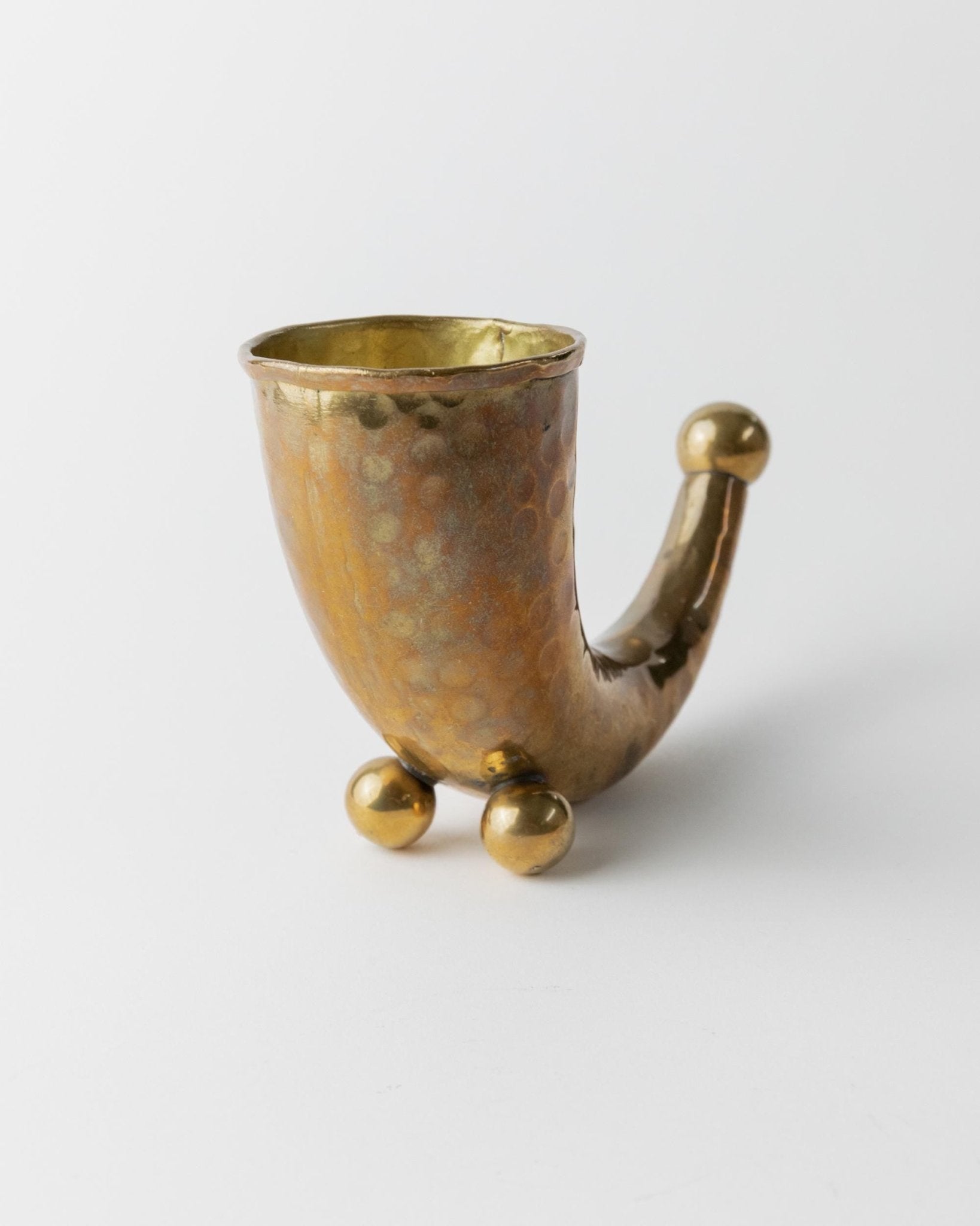 Vintage Brass Horn - Drinking Vessel or Vase, Hand - Carved Brass - Denmark 1930s - Very Decorative, Table Decor, Gift Idea_Bottega Jacobs