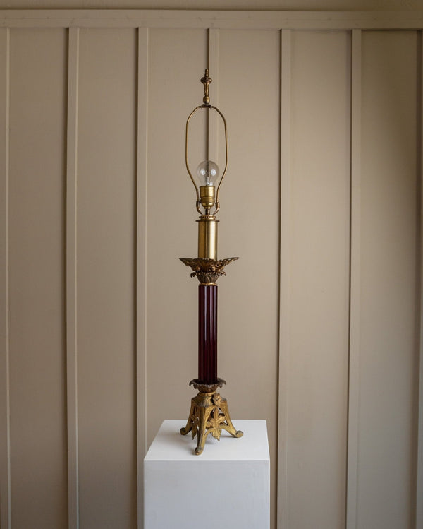 Vintage brass table lamp, classic Empire design lamp from 1910 in Hollywood Regency style, made in USA - Bottega Jacobs