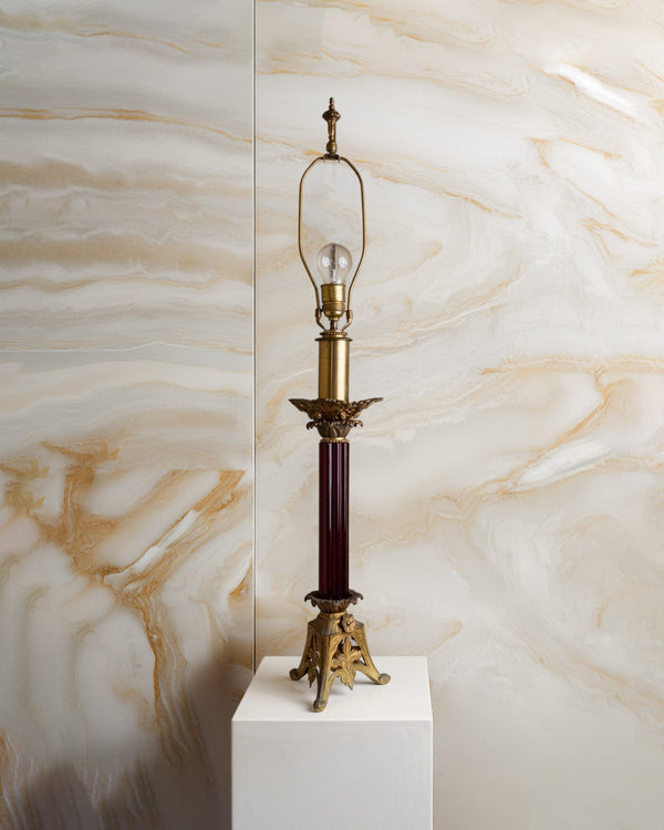 Vintage brass table lamp, classic Empire design lamp from 1910 in Hollywood Regency style, made in USA - Bottega Jacobs