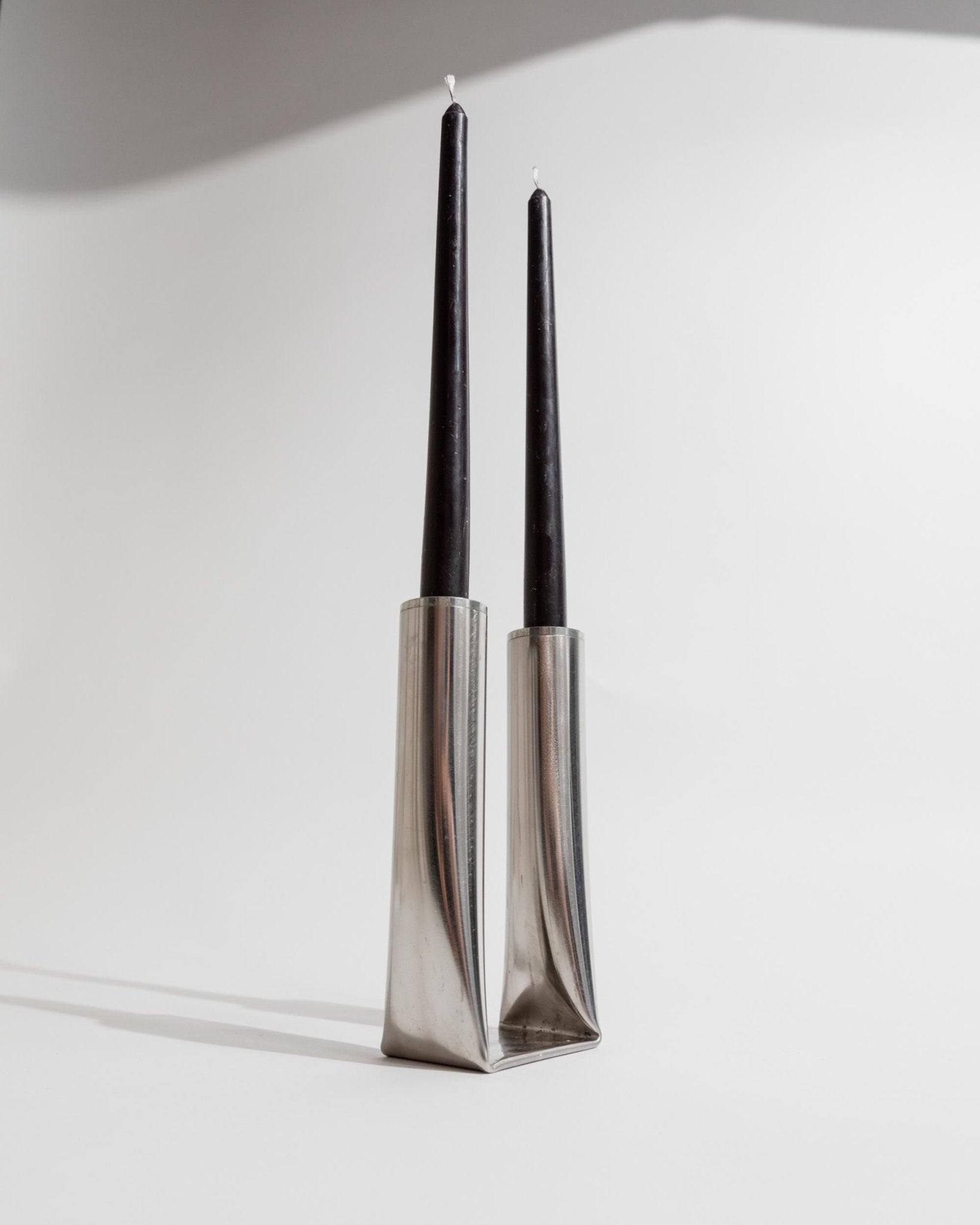 Vintage Candle Holder by Arie Ofir for 2 Candles, Steel Silver - Plated - Brutalist timeless Design 1970s - Noble Table Decoration, Gift Idea_Bottega Jacobs