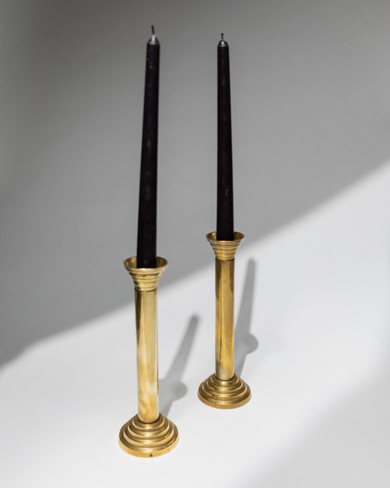 Vintage Candle Holders Set of 2 - Gold Plated Metal, Column Design Italy 1960s - Christmas Gift Idea Elegant, Timeless Table Decoration_Bottega Jacobs