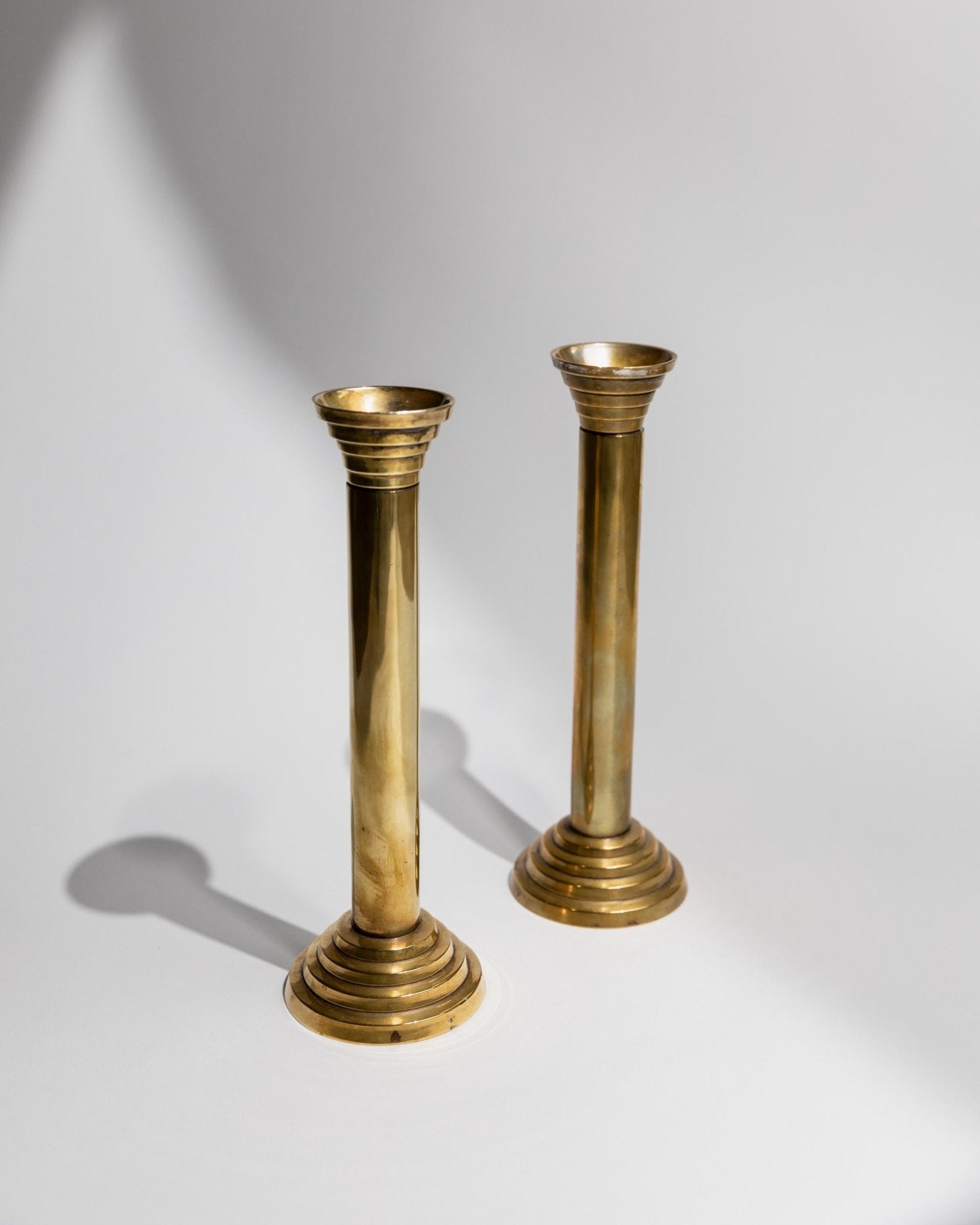 Vintage Candle Holders Set of 2 - Gold Plated Metal, Column Design Italy 1960s - Christmas Gift Idea Elegant, Timeless Table Decoration_Bottega Jacobs