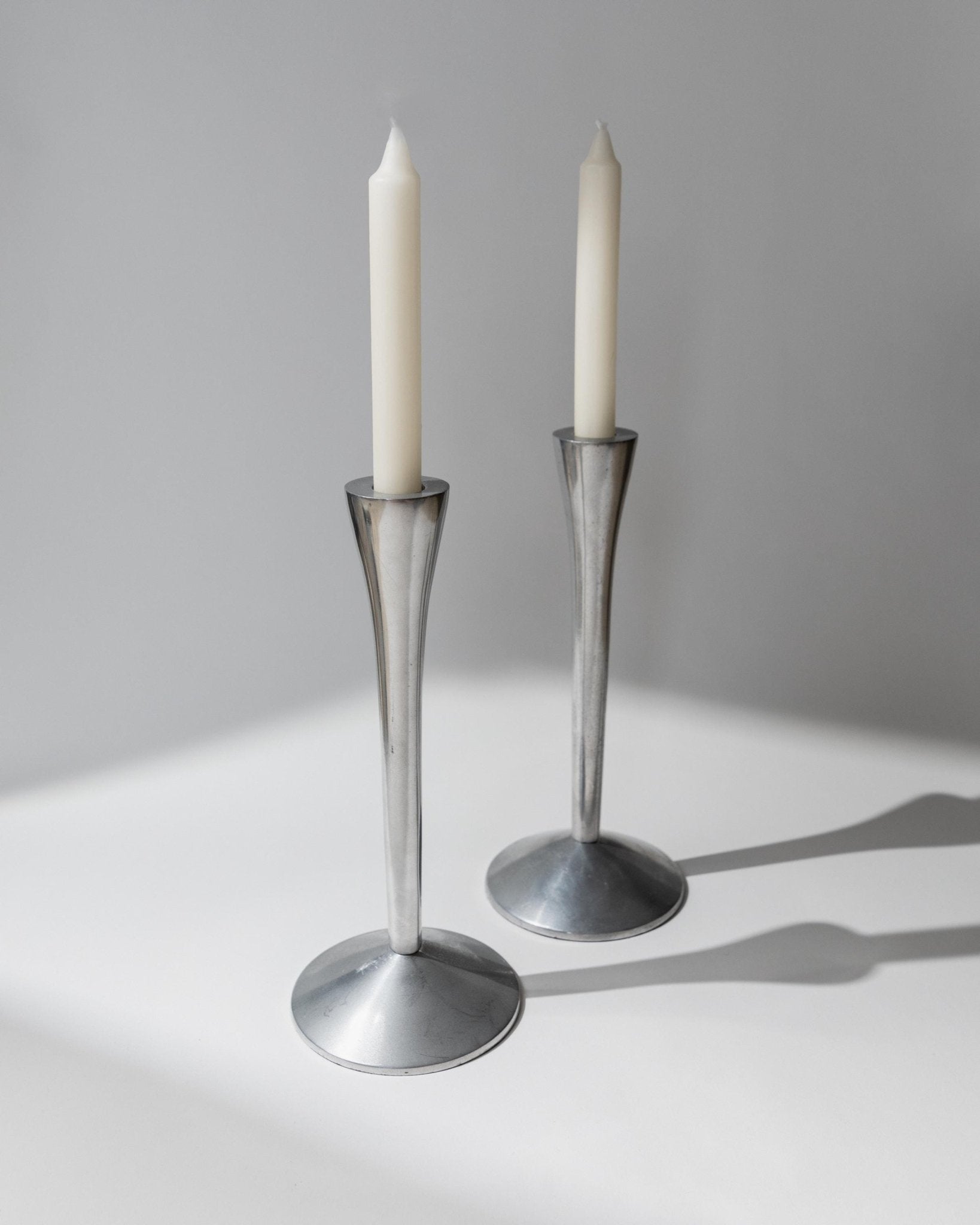 Vintage Candle Holders Set of 2 - Stainless Steel Space Age Design - Italy 1970s - Gift Idea Elegant, Retro Table Decoration Timeless_Bottega Jacobs