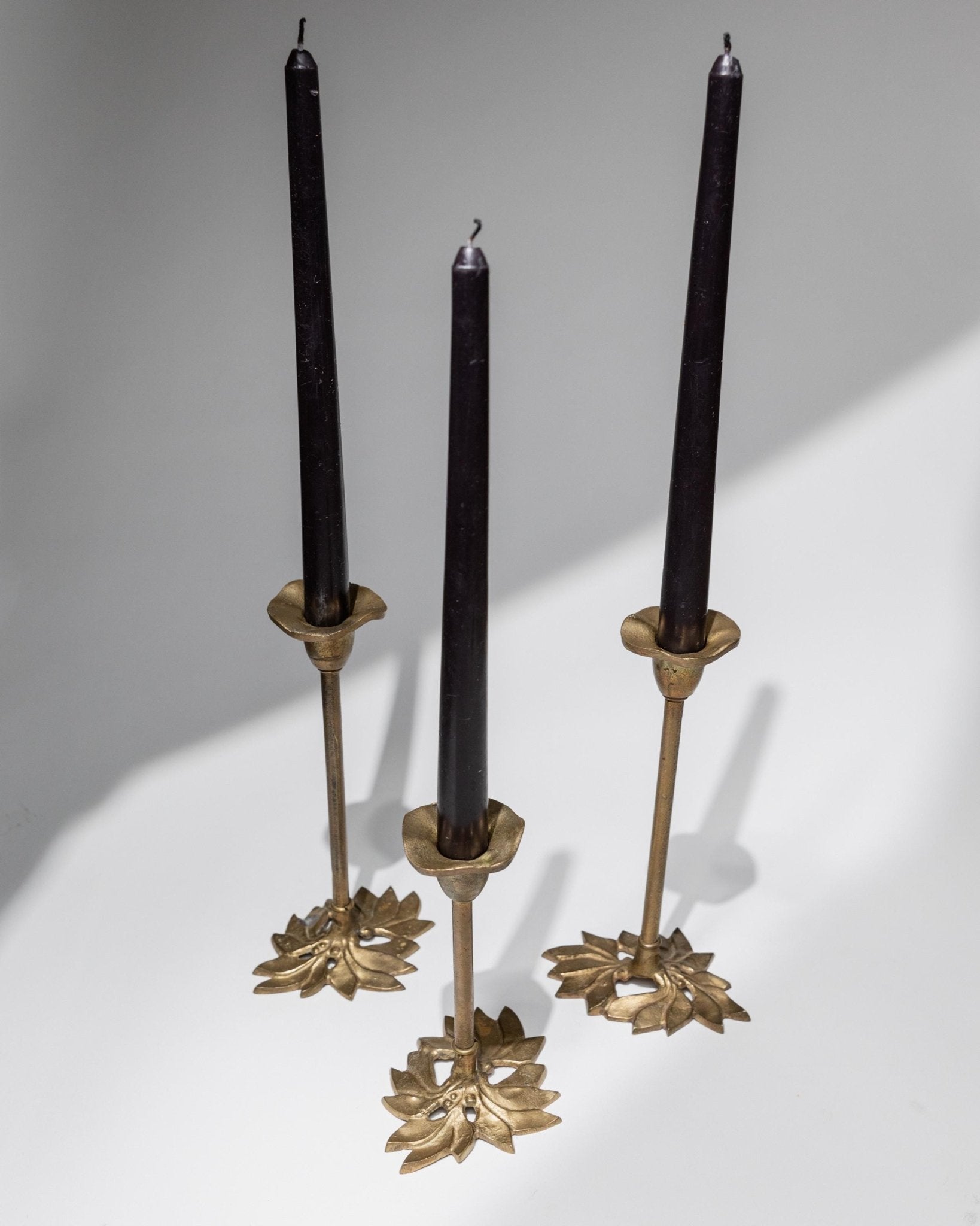 Vintage Candle Holders Set of 3 - Massive Brass, Art Nouveau Flower and Leaf Shape - Italy 1940s - Xmas Gift Idea Elegant, Table Decoration_Bottega Jacobs