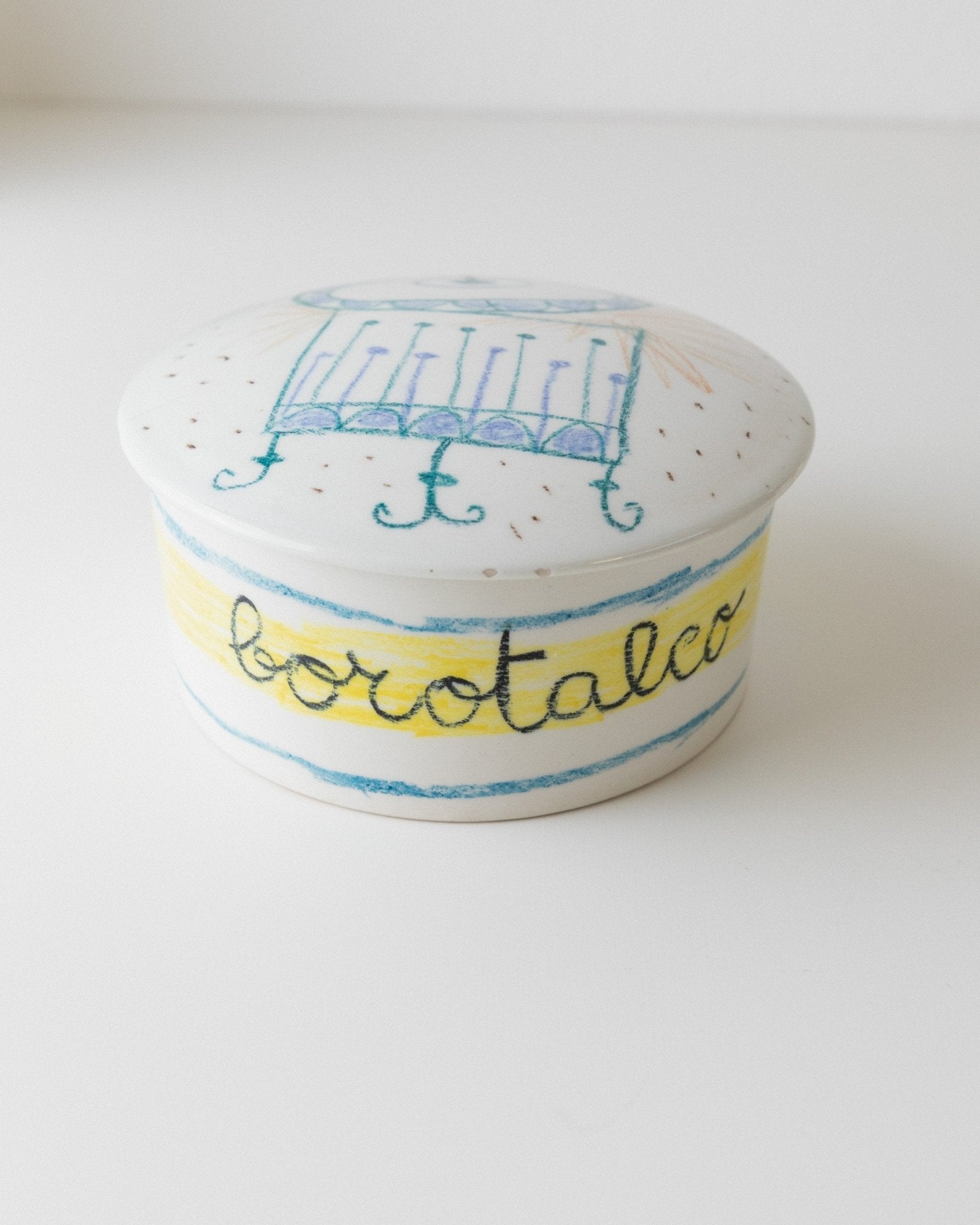 Vintage ceramic bath set hand - painted - 5 pieces, naive motifs colourful - Montecatini Italy 1960s - stylish storage, bathing, gift retro - Bottega Jacobs