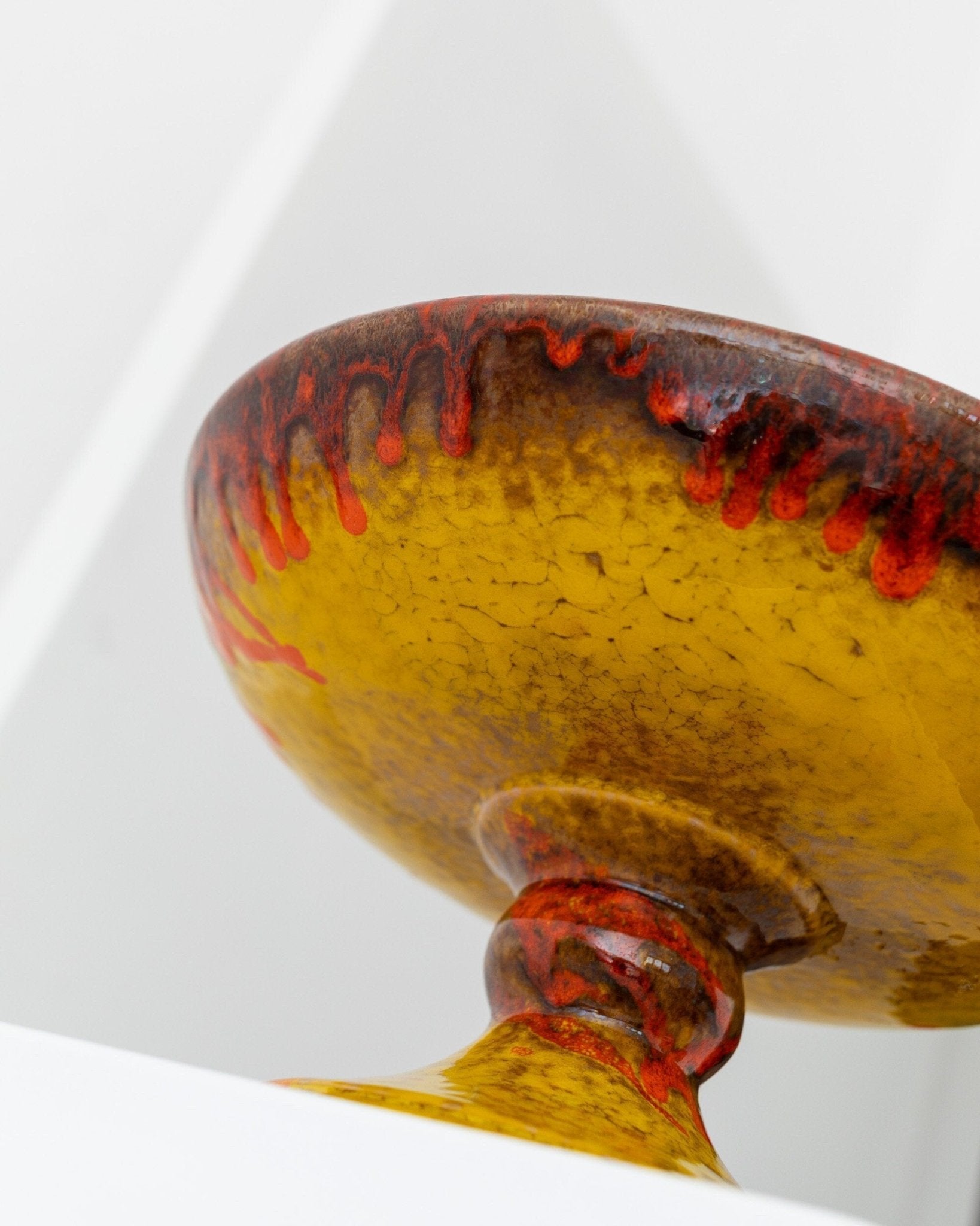Vintage ceramic bowl with handle - colorful glaze yellow orange - Mid Century Design - Italy 1960s - Bottega Jacobs
