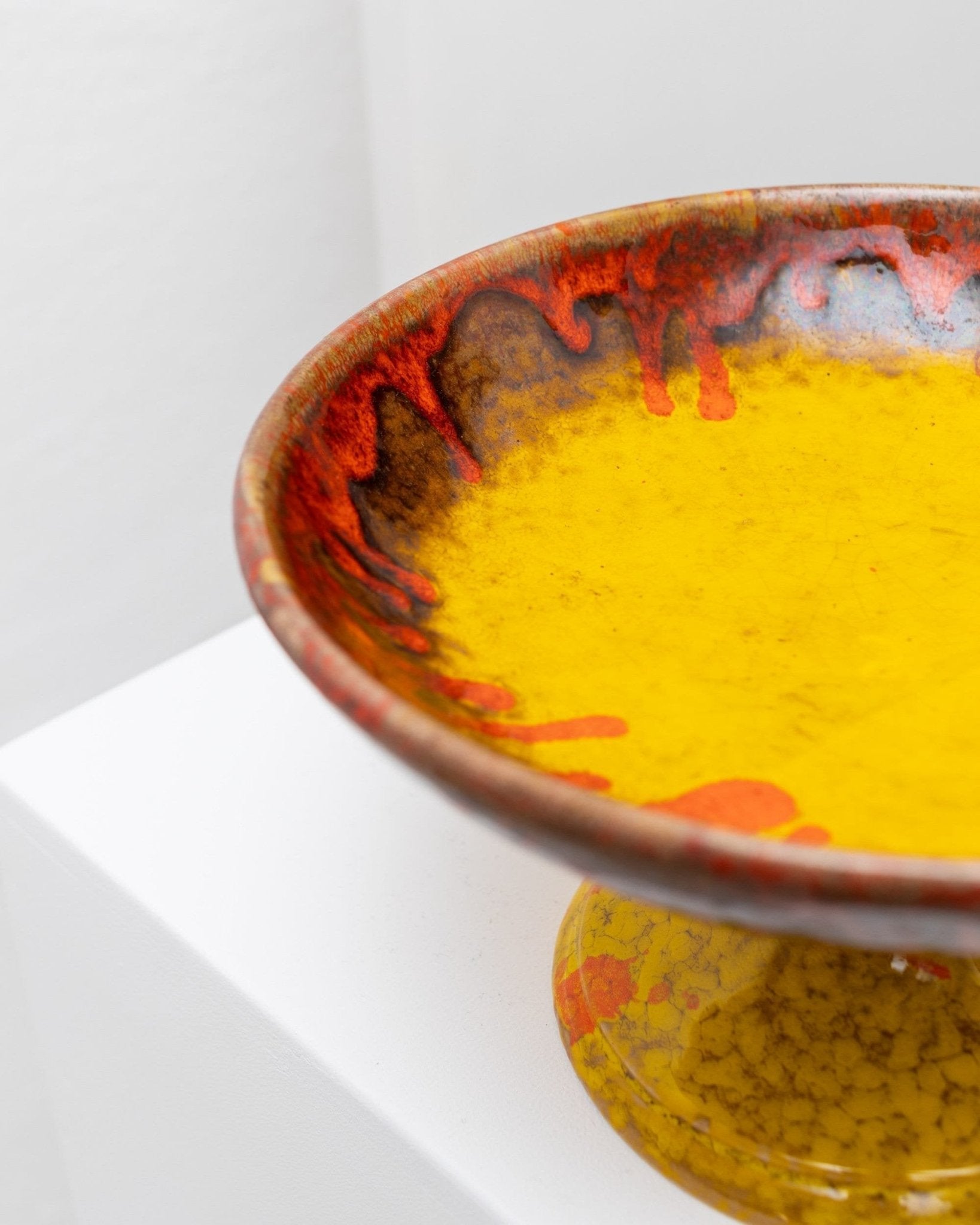 Vintage ceramic bowl with handle - colorful glaze yellow orange - Mid Century Design - Italy 1960s - Bottega Jacobs