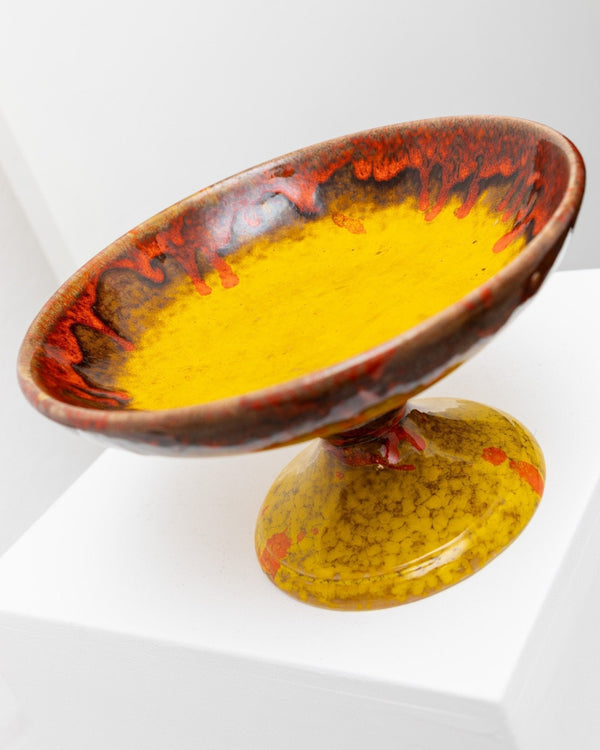 Vintage ceramic bowl with handle - colorful glaze yellow orange - Mid Century Design - Italy 1960s - Bottega Jacobs
