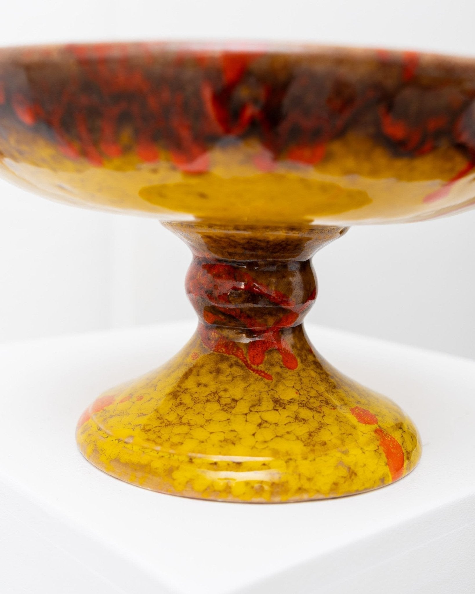 Vintage ceramic bowl with handle - colorful glaze yellow orange - Mid Century Design - Italy 1960s - Bottega Jacobs