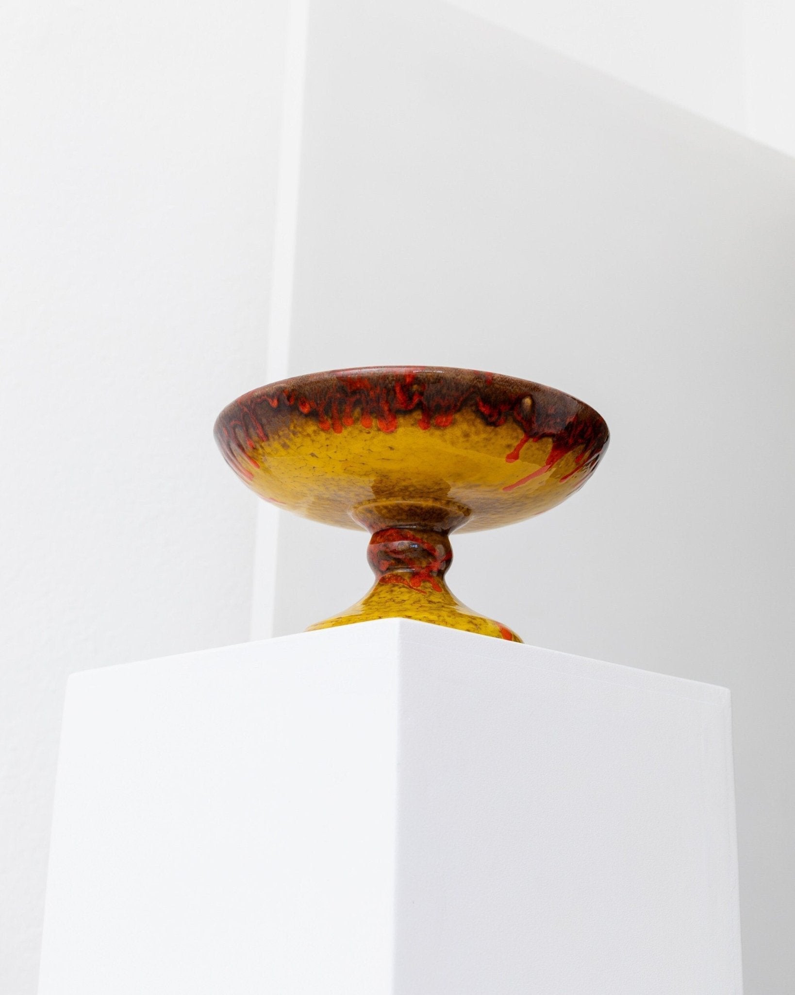 Vintage ceramic bowl with handle - colorful glaze yellow orange - Mid Century Design - Italy 1960s - Bottega Jacobs