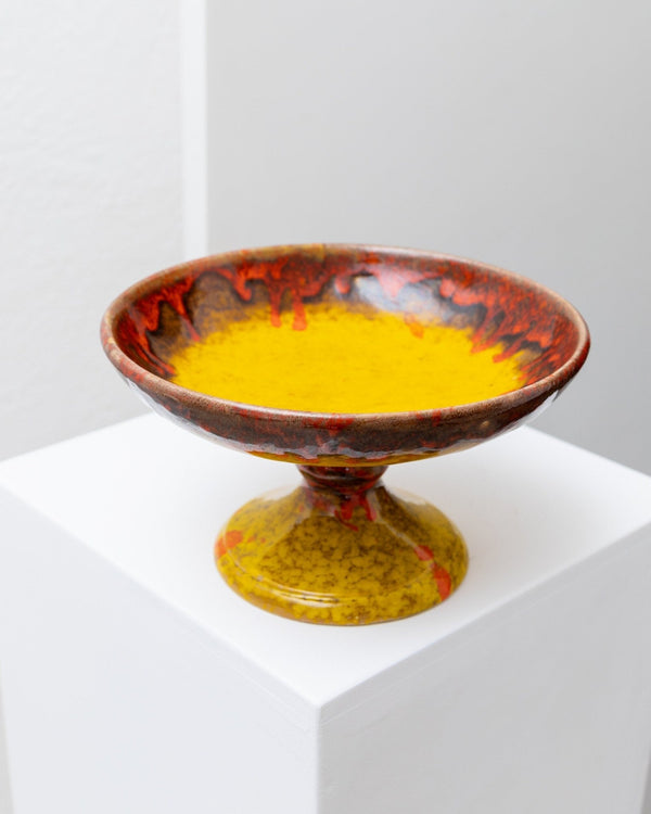 Vintage ceramic bowl with handle - colorful glaze yellow orange - Mid Century Design - Italy 1960s - Bottega Jacobs