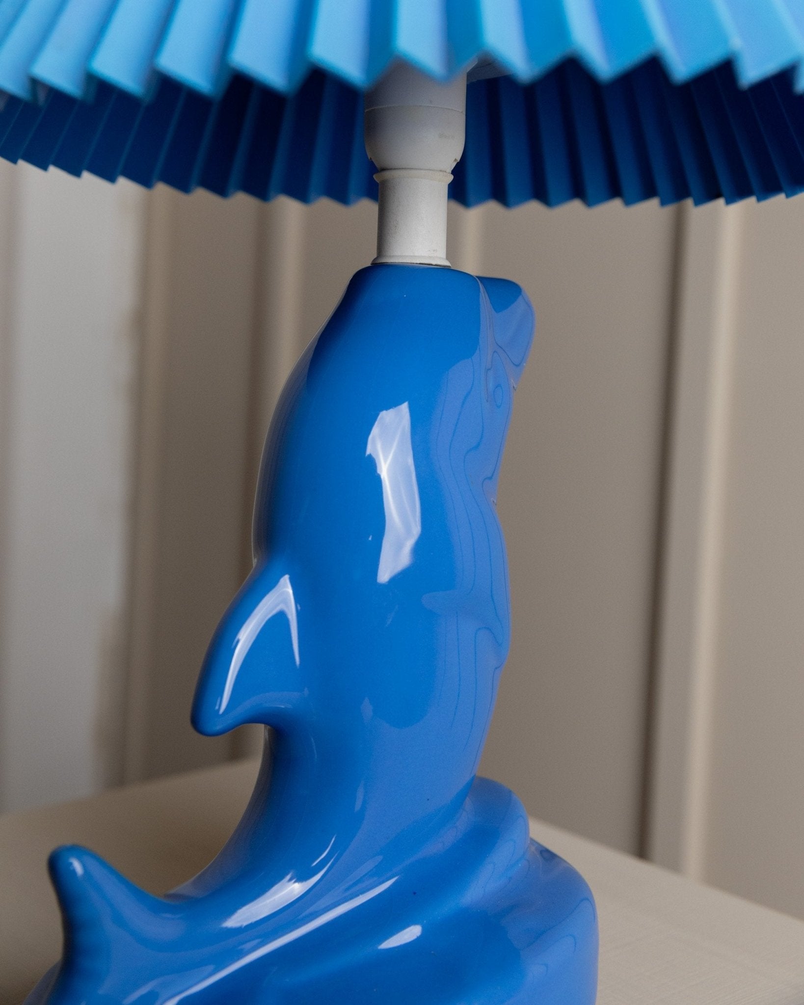 Vintage Ceramic Lamp Dolphin – blue, Handmade in Italy 1980s