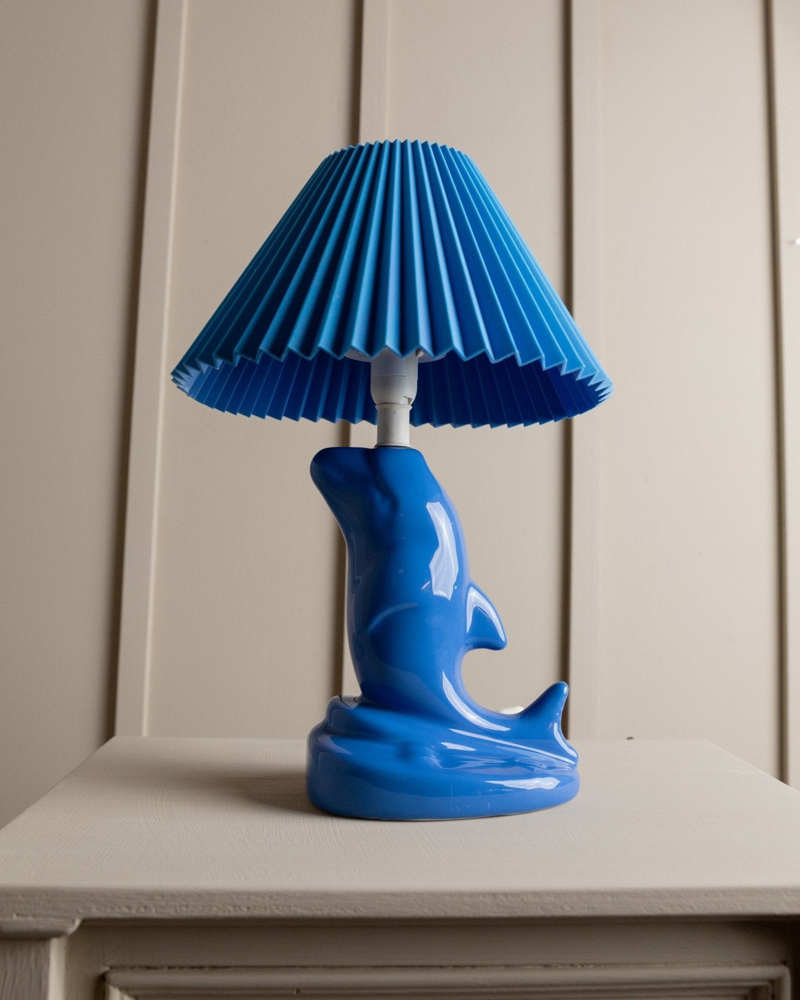 Vintage Ceramic Lamp Dolphin – blue, Handmade in Italy 1980s
