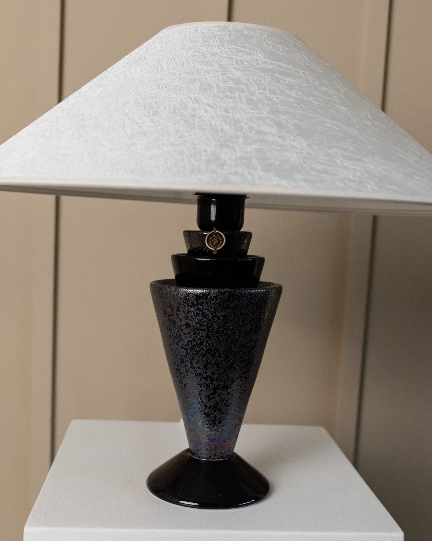 Vintage ceramic table lamp with silk shade - Italy 70s, handmade, Hollywood Regency style - retro bedside lamp, gift idea - Bottega Jacobs