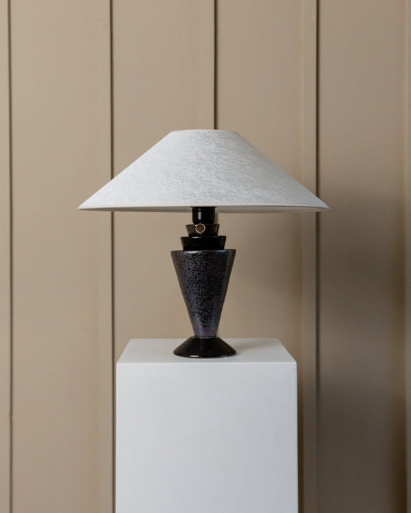 Vintage ceramic table lamp with silk shade - Italy 70s, handmade, Hollywood Regency style - retro bedside lamp, gift idea - Bottega Jacobs