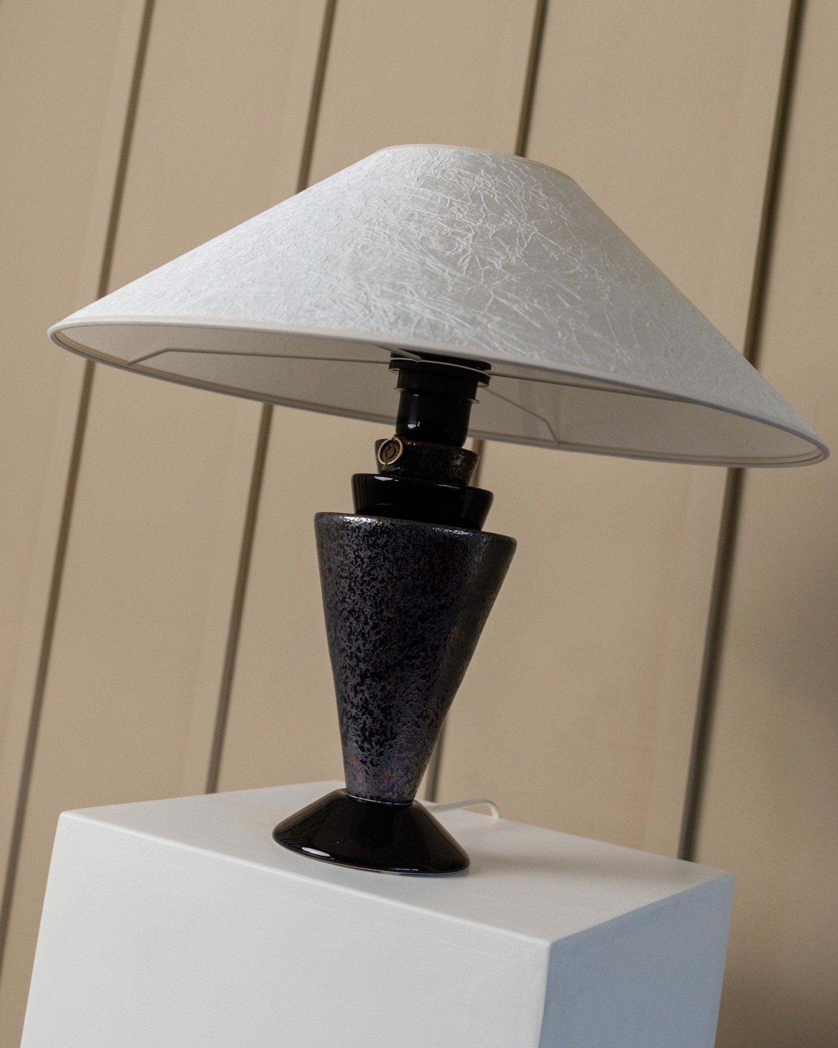 Vintage ceramic table lamp with silk shade - Italy 70s, handmade, Hollywood Regency style - retro bedside lamp, gift idea - Bottega Jacobs
