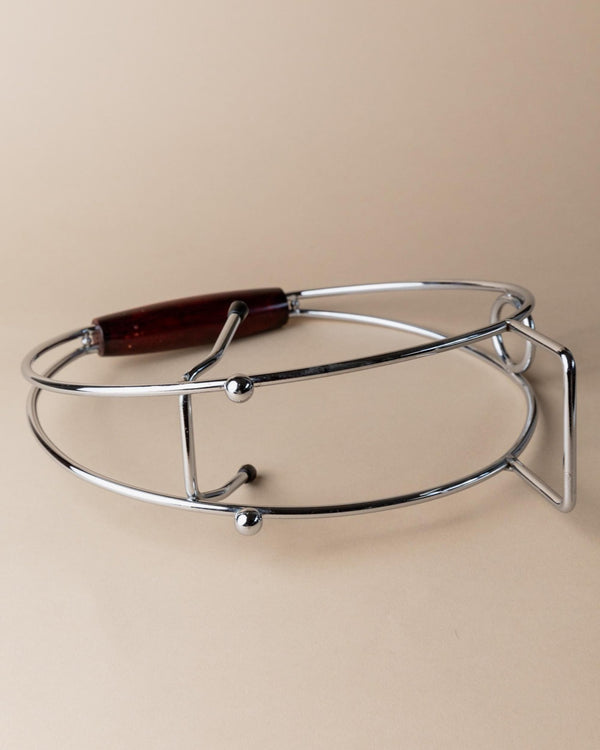 Vintage Chrome Bottle Holder with Wood Handle - Timeless Ring Design, Wine Storage - Space Age Italy 1980s - Elegant Table Decor, Gift Idea_Bottega Jacobs