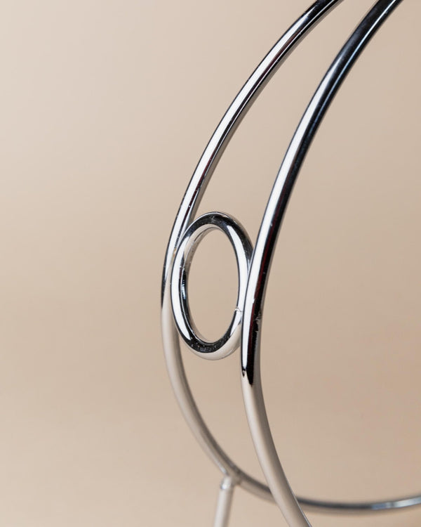Vintage Chrome Bottle Holder with Wood Handle - Timeless Ring Design, Wine Storage - Space Age Italy 1980s - Elegant Table Decor, Gift Idea_Bottega Jacobs