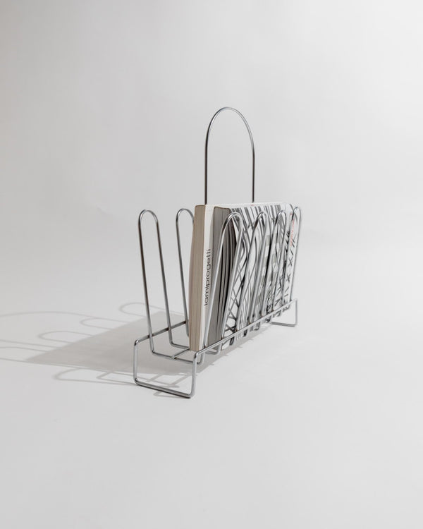 Vintage Chrome Magazine Rack Metal - Space Age Design 1970s - Decorative storage for magazines and books - Retro gift idea elegant_Bottega Jacobs