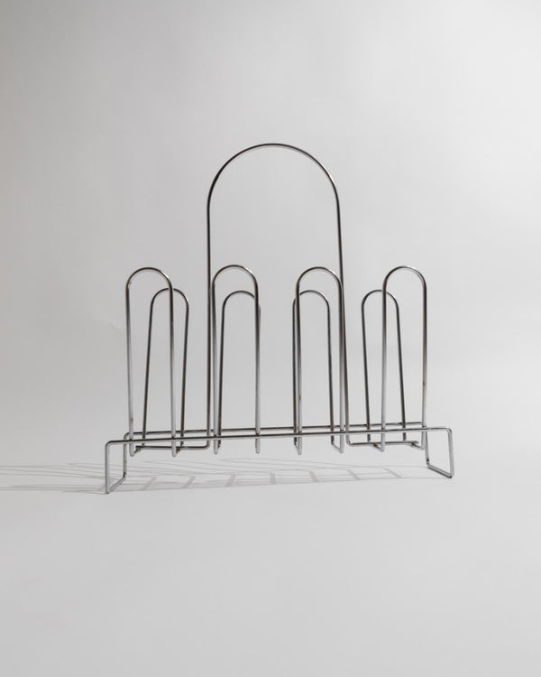 Vintage Chrome Magazine Rack Metal - Space Age Design 1970s - Decorative storage for magazines and books - Retro gift idea elegant_Bottega Jacobs