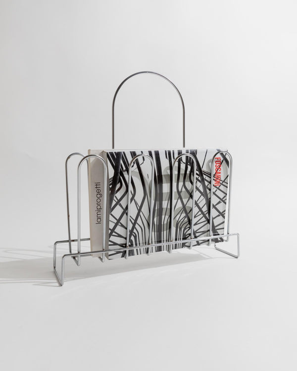 Vintage Chrome Magazine Rack Metal - Space Age Design 1970s - Decorative storage for magazines and books - Retro gift idea elegant_Bottega Jacobs
