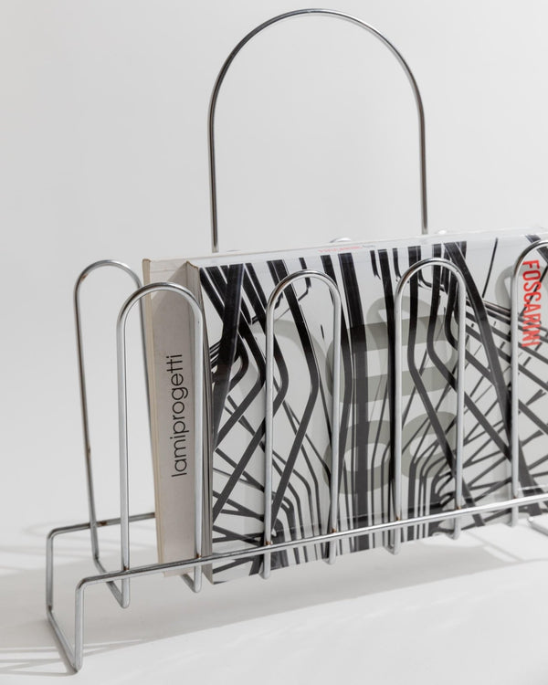 Vintage Chrome Magazine Rack Metal - Space Age Design 1970s - Decorative storage for magazines and books - Retro gift idea elegant_Bottega Jacobs