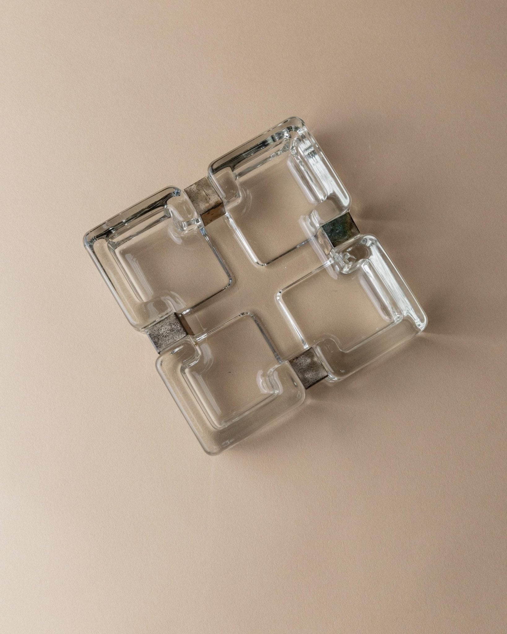 Vintage Clear Glass Ashtray by Original Walther Glass - Sterling Silver  covers - West Germany 1960s Glass Decoration,, image size:1638x2048