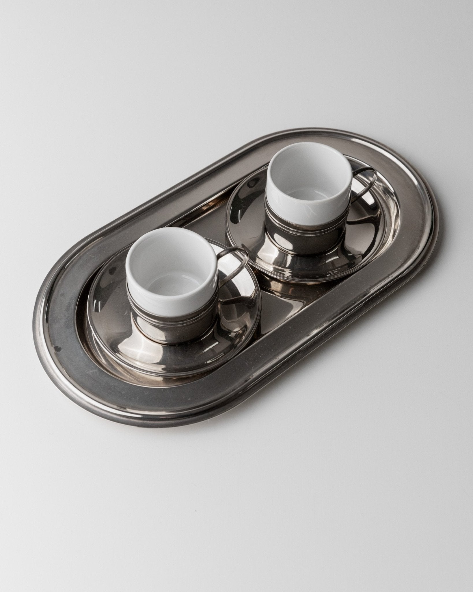 Vintage coffee set of 2 silver plated - Espresso cups ceramic, saucers and tray - Mid Century Design Italy 70s - Gift elegant - Bottega Jacobs