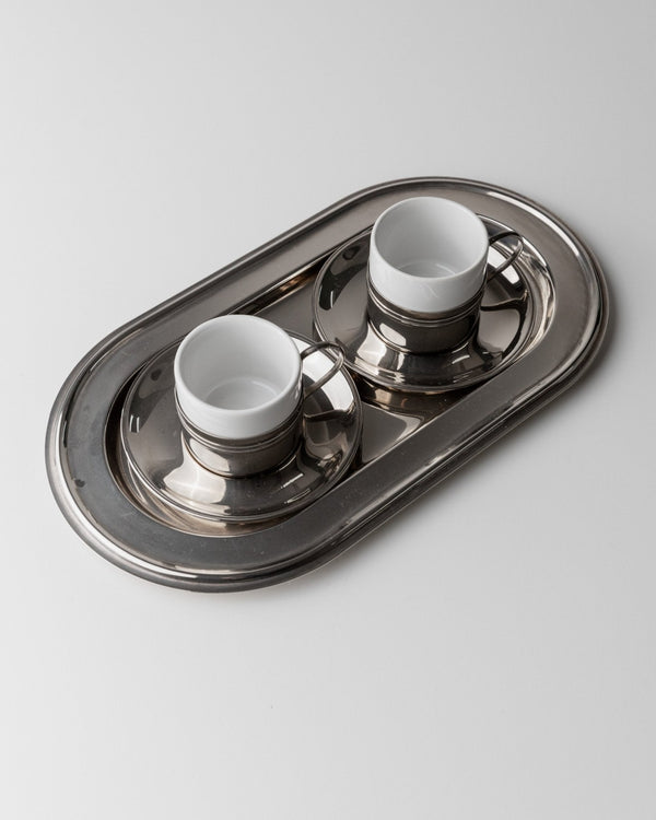 Vintage coffee set of 2 silver plated - Espresso cups ceramic, saucers and tray - Mid Century Design Italy 70s - Gift elegant - Bottega Jacobs